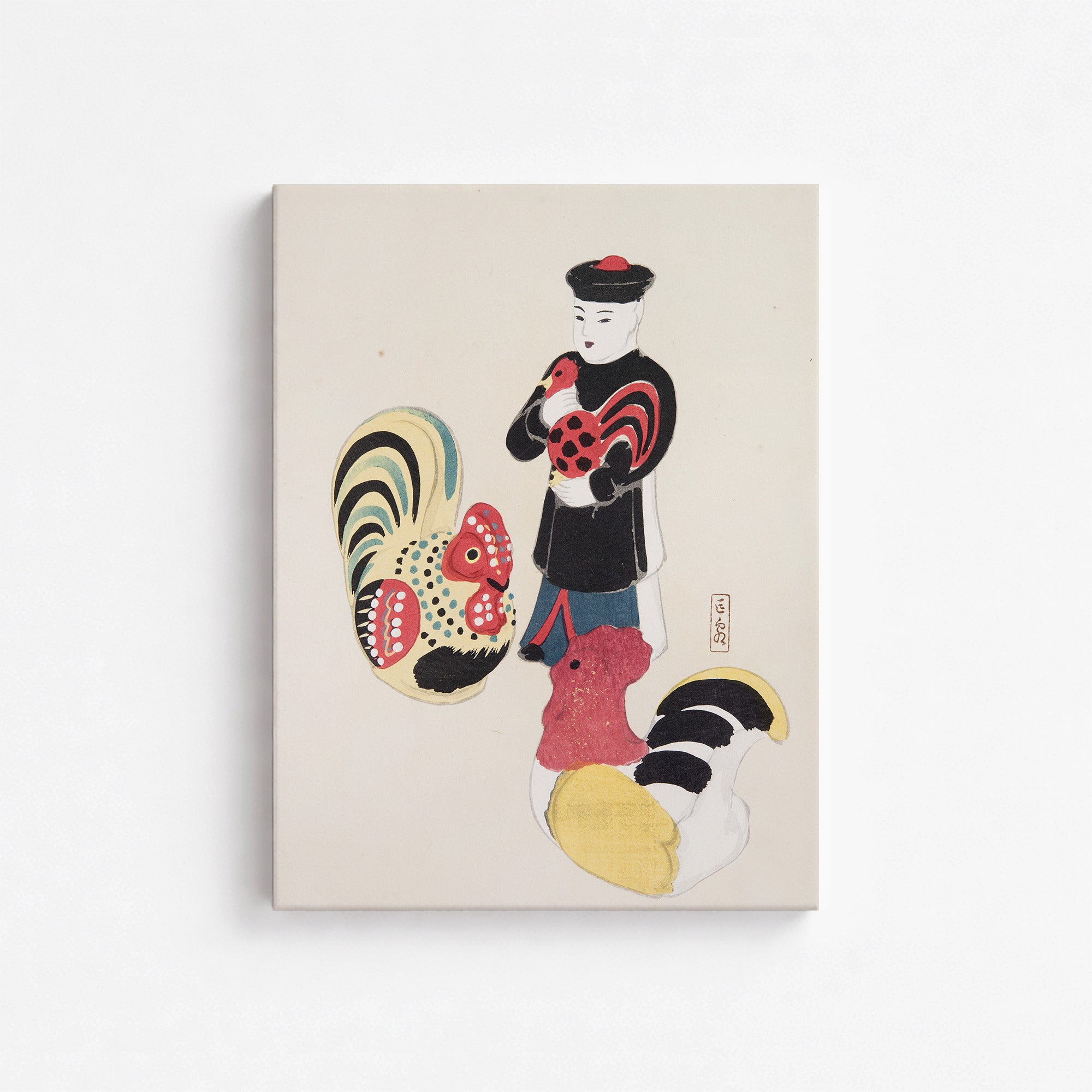 Kyosen’s Collected Illustrations of Japanese Toys Nr. 67 ("Rooster & Keeper Ensemble")