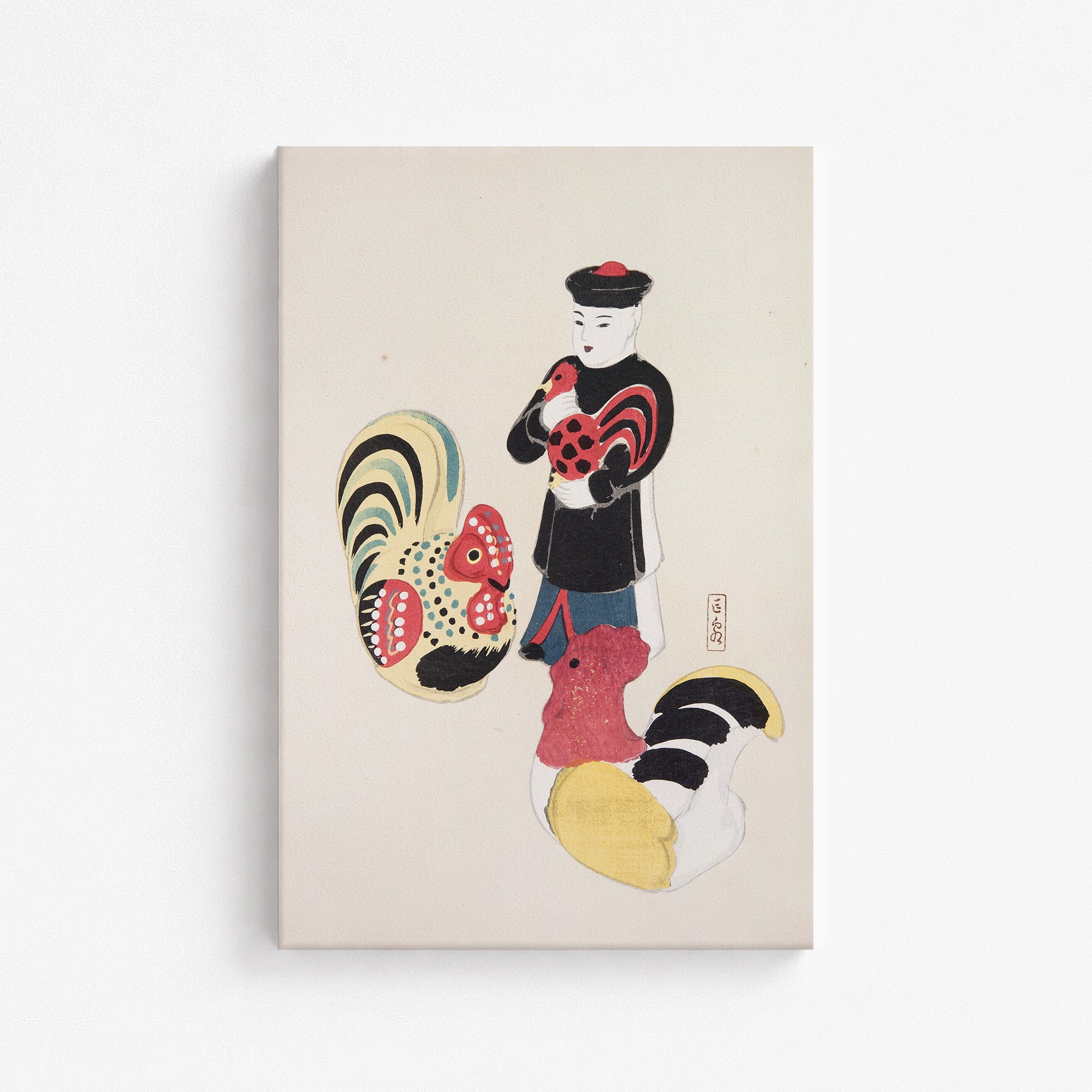 Kyosen’s Collected Illustrations of Japanese Toys Nr. 67 ("Rooster & Keeper Ensemble")