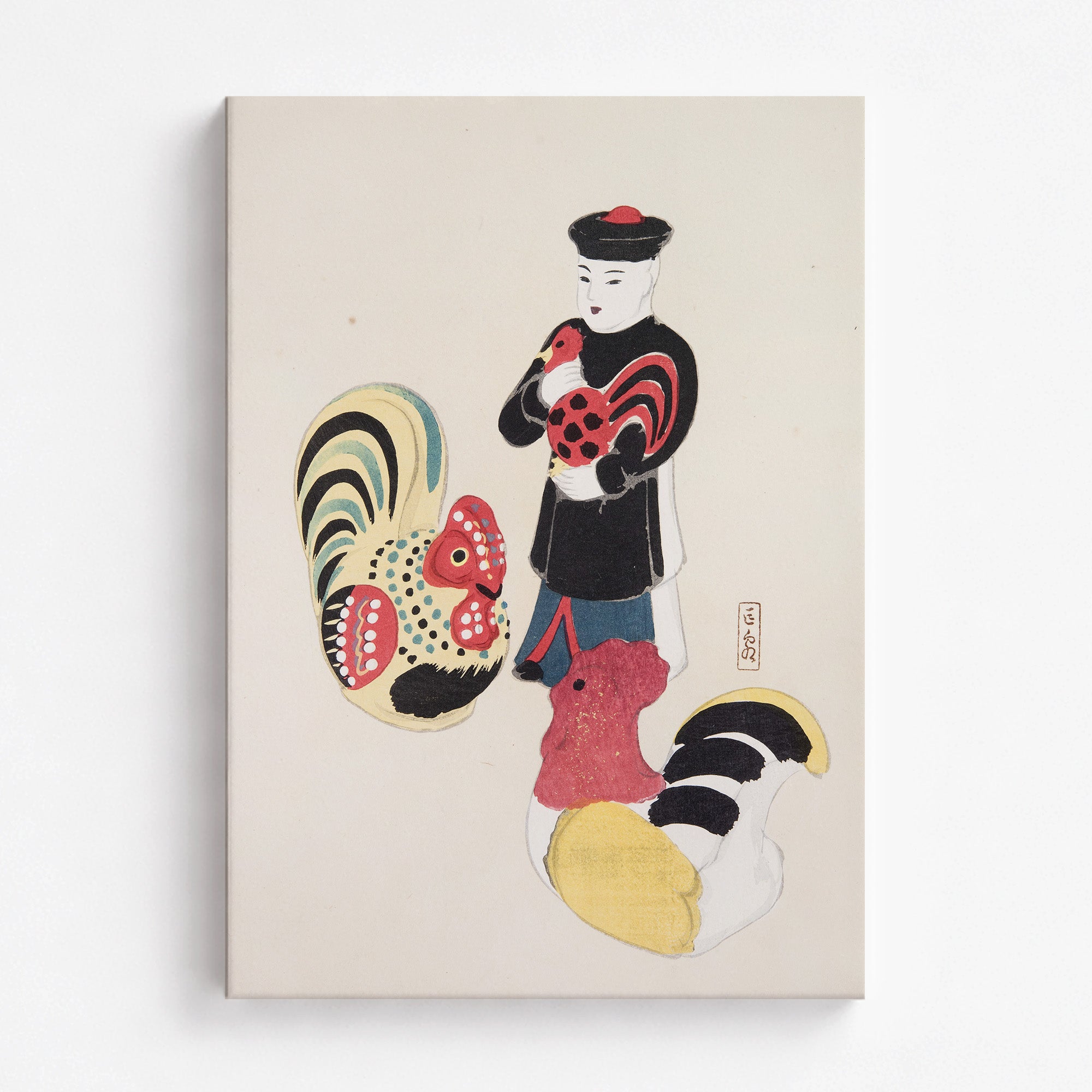 Kyosen’s Collected Illustrations of Japanese Toys Nr. 67 ("Rooster & Keeper Ensemble")