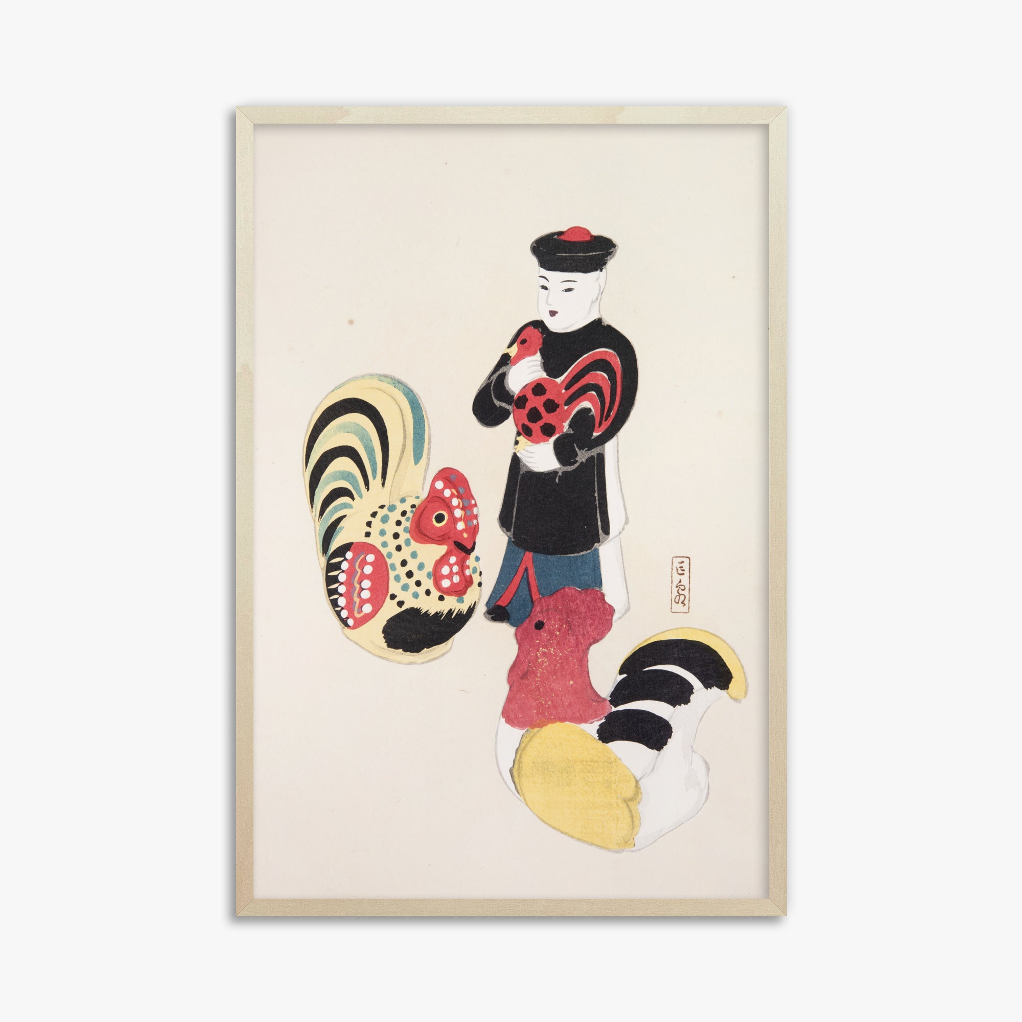 Kyosen's Collected Illustrations of Japanese Toys Nr. 67 ("Cock & Keeper Ensemble")