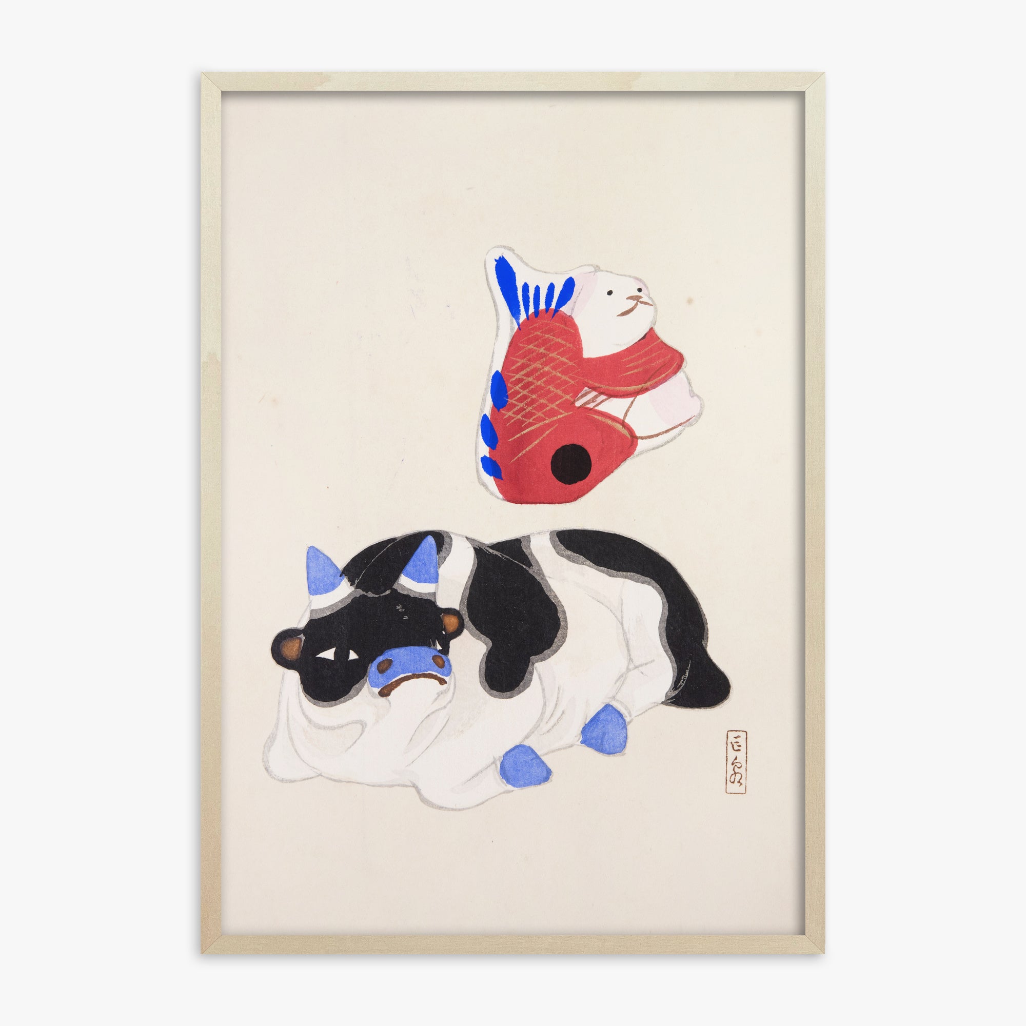 Kyosen's Collected Illustrations of Japanese Toys Nr. 68 ("Carp atop Blue-Horn Ox")