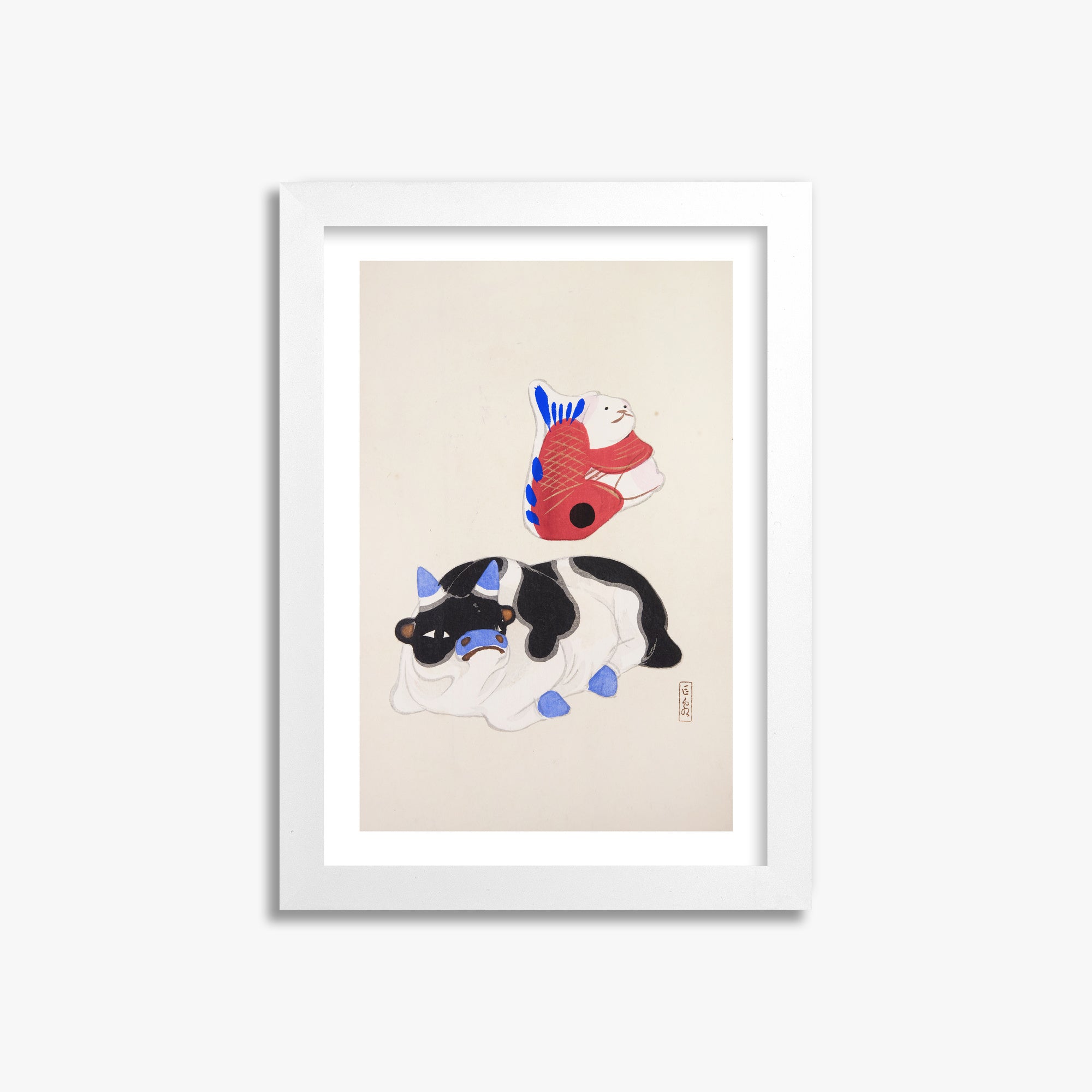 Kyosen's Collected Illustrations of Japanese Toys Nr. 68 ("Carp atop Blue-Horn Ox")