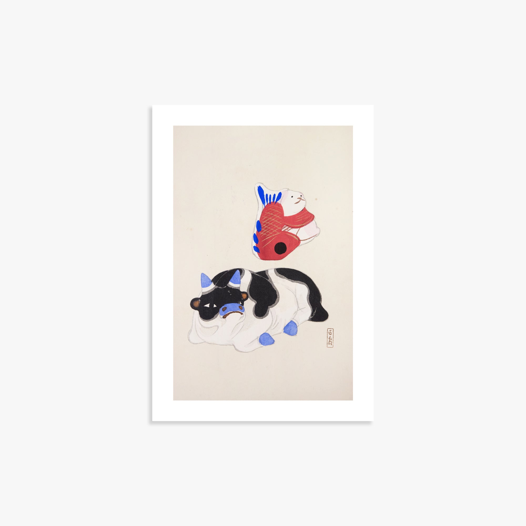 Kyosen's Collected Illustrations of Japanese Toys Nr. 68 ("Carp atop Blue-Horn Ox")