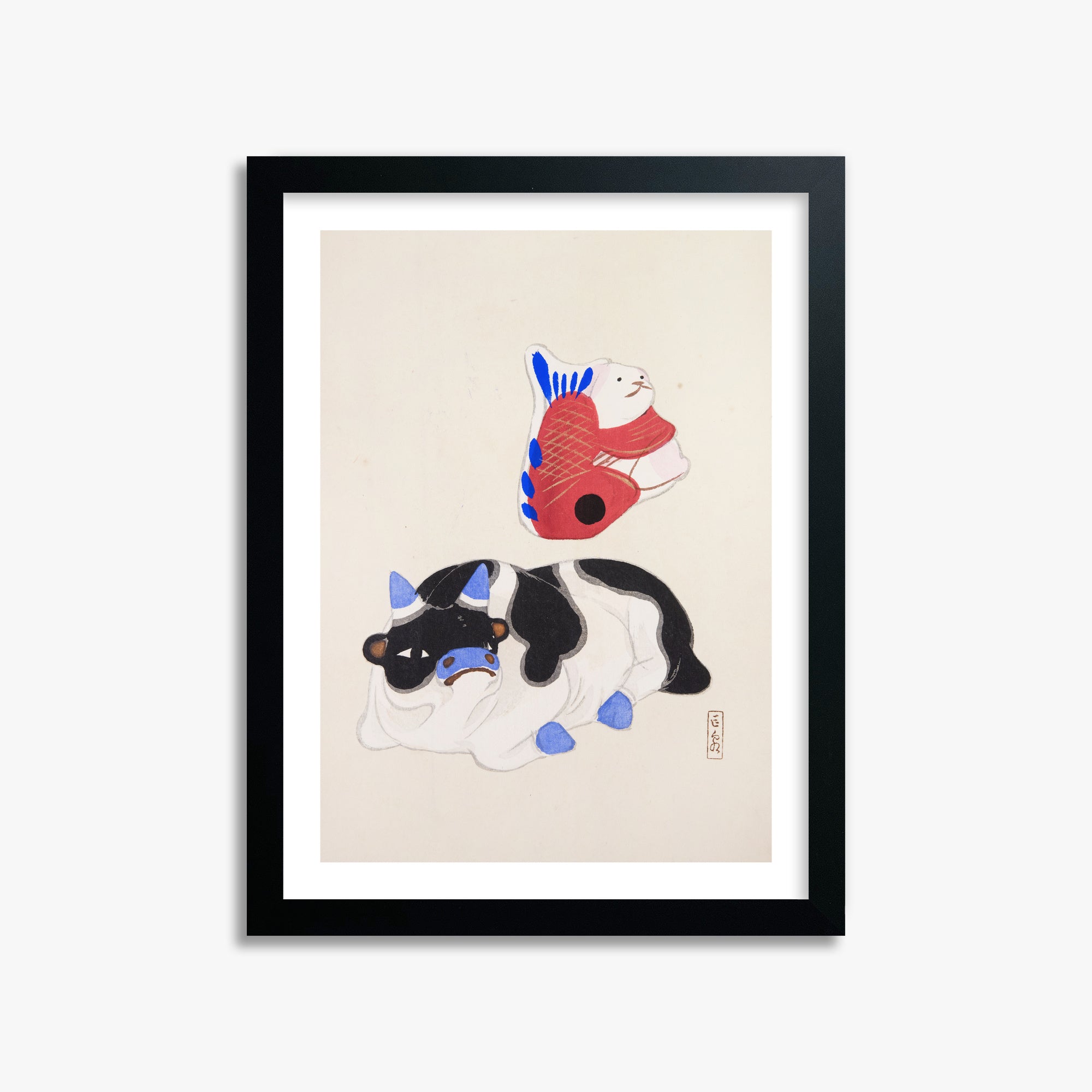 Kyosen's Collected Illustrations of Japanese Toys Nr. 68 ("Carp atop Blue-Horn Ox")