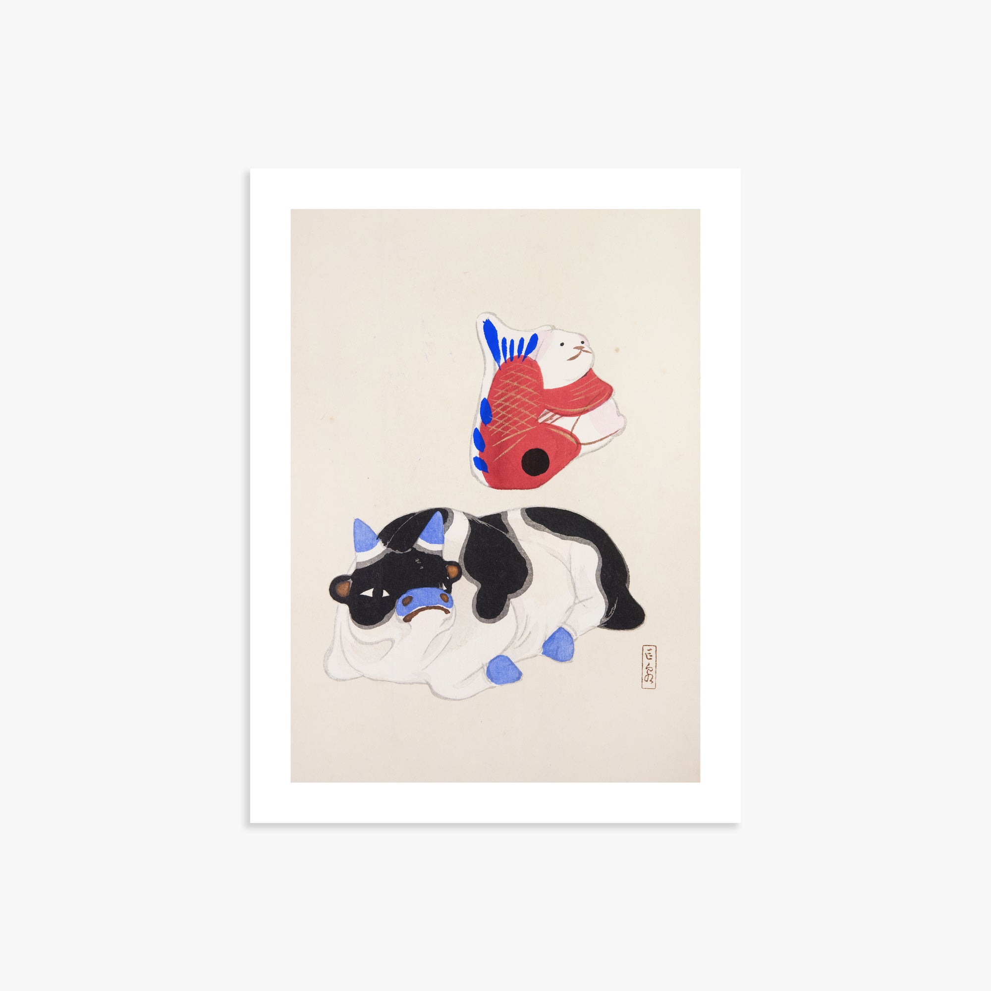 Kyosen's Collected Illustrations of Japanese Toys Nr. 68 ("Carp atop Blue-Horn Ox")