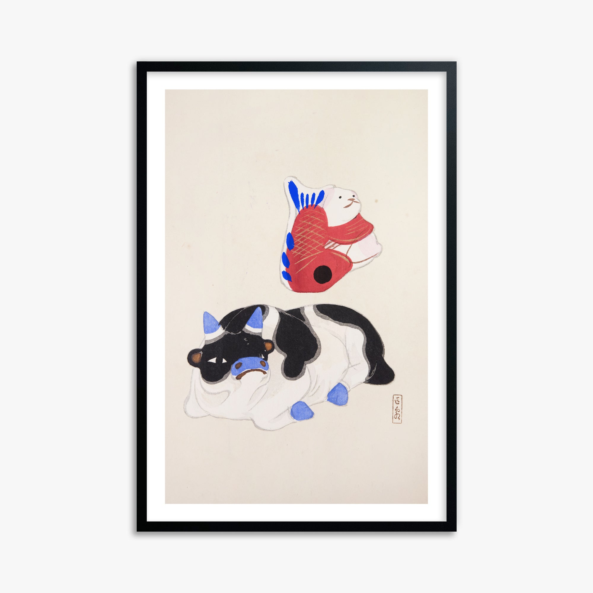 Kyosen's Collected Illustrations of Japanese Toys Nr. 68 ("Carp atop Blue-Horn Ox")