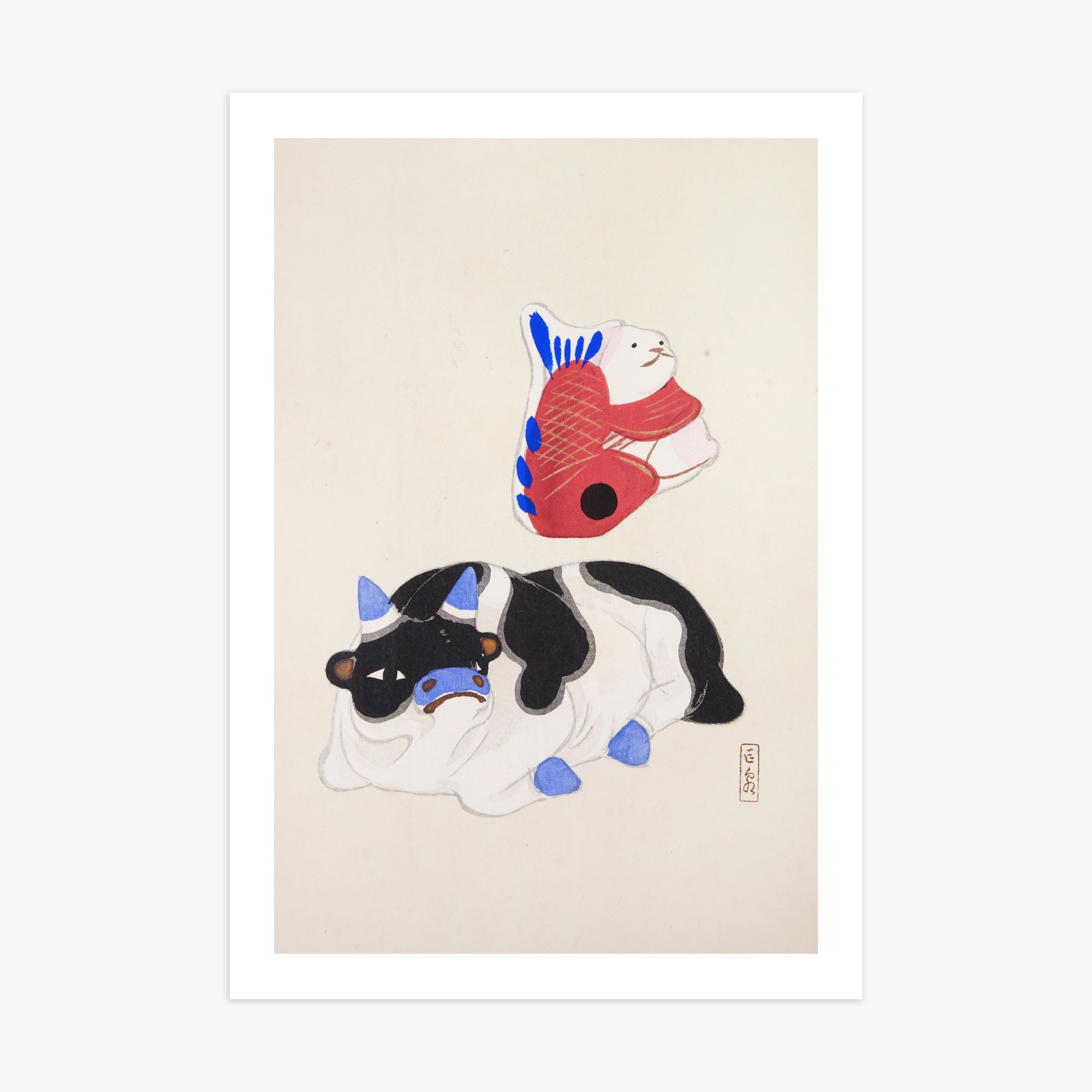 Kyosen's Collected Illustrations of Japanese Toys Nr. 68 ("Carp atop Blue-Horn Ox")