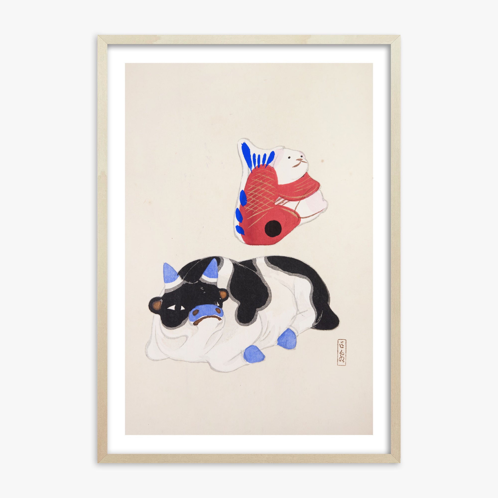 Kyosen's Collected Illustrations of Japanese Toys Nr. 68 ("Carp atop Blue-Horn Ox")