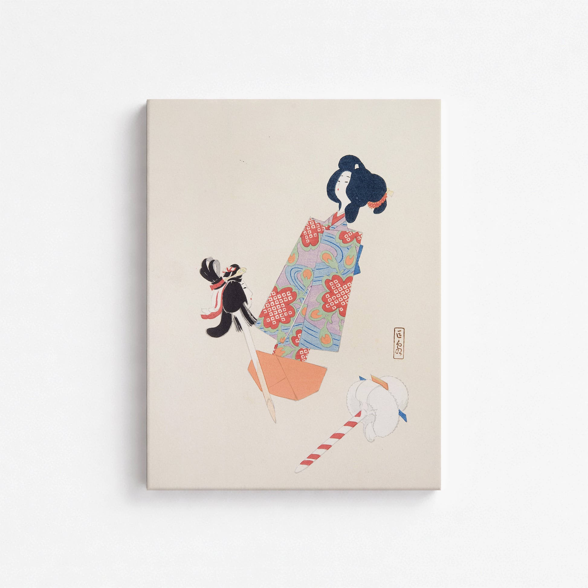 Kawasaki Kyosen: Kyosen’s Collected Illustrations of Japanese Toys Nr. 69 ("Cherry Blossom Dreams"), 30x40cm Satin Canvas Art Reproduction