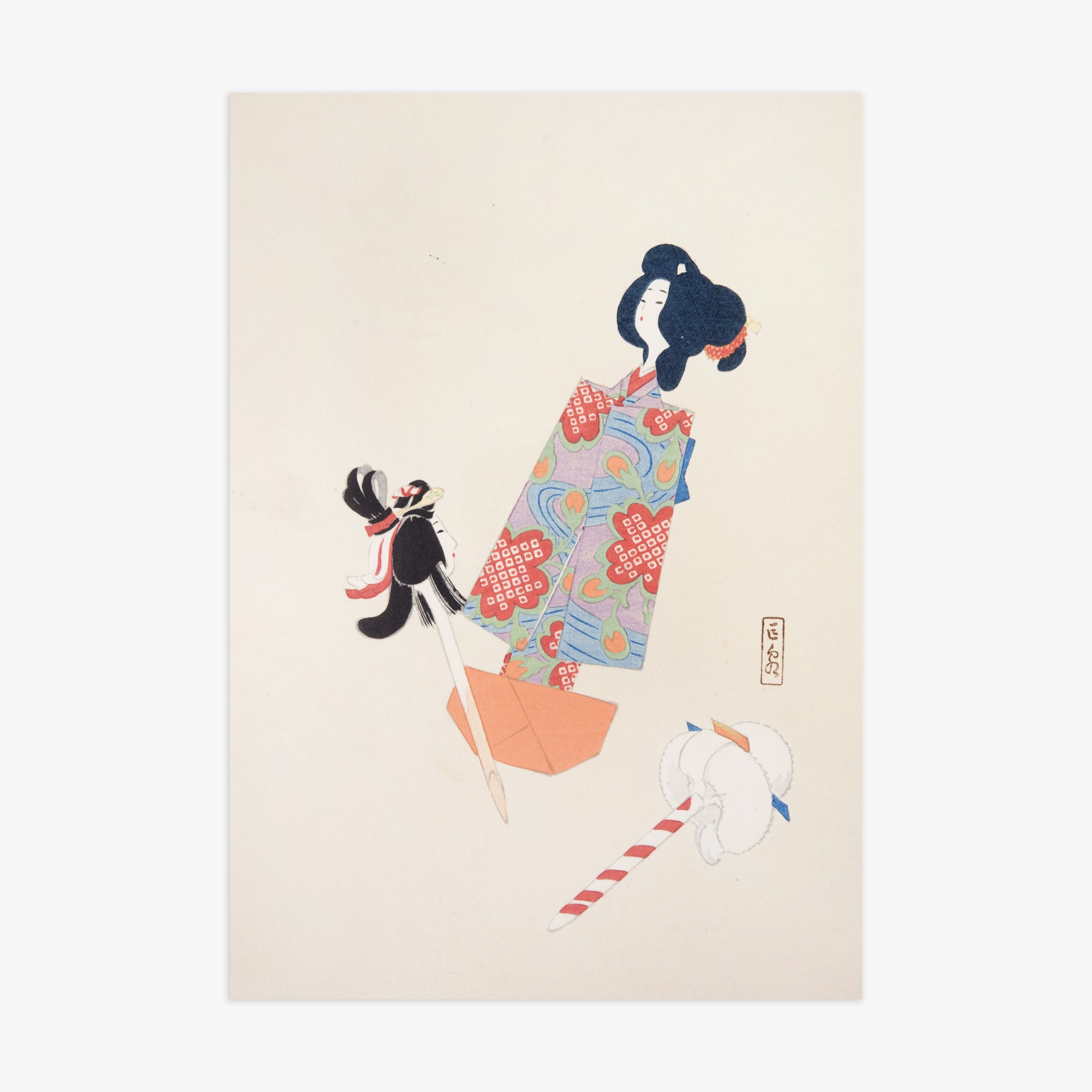 Kawasaki Kyosen: Kyosen’s Collected Illustrations of Japanese Toys Nr. 69 ("Cherry Blossom Dreams"), 70x100cm Art Reproduction Unframed