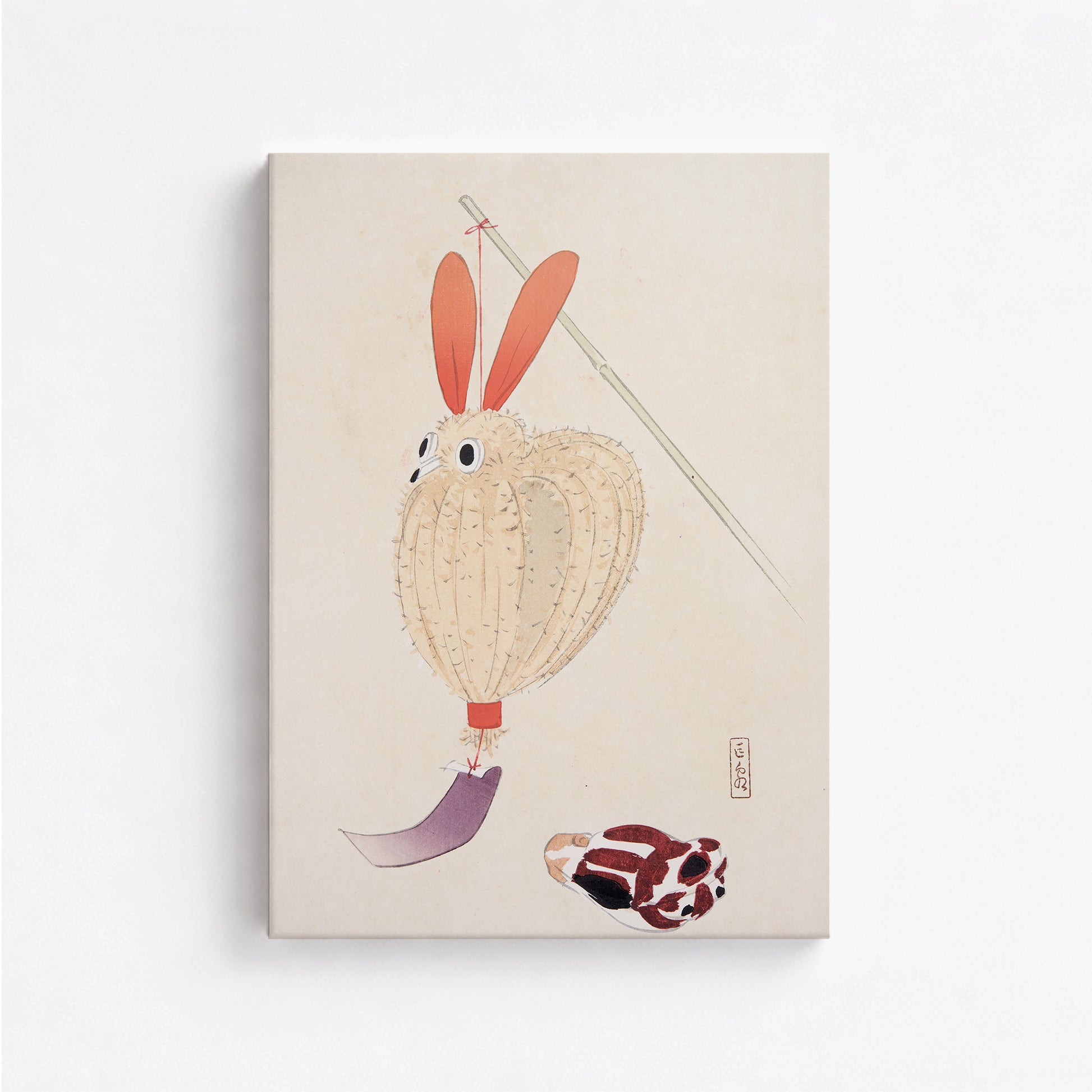 Kawasaki Kyosen: Kyosen’s Collected Illustrations of Japanese Toys Nr. 71 ("Whimsical Lantern Bunny"), 50x70cm Satin Canvas Art Reproduction