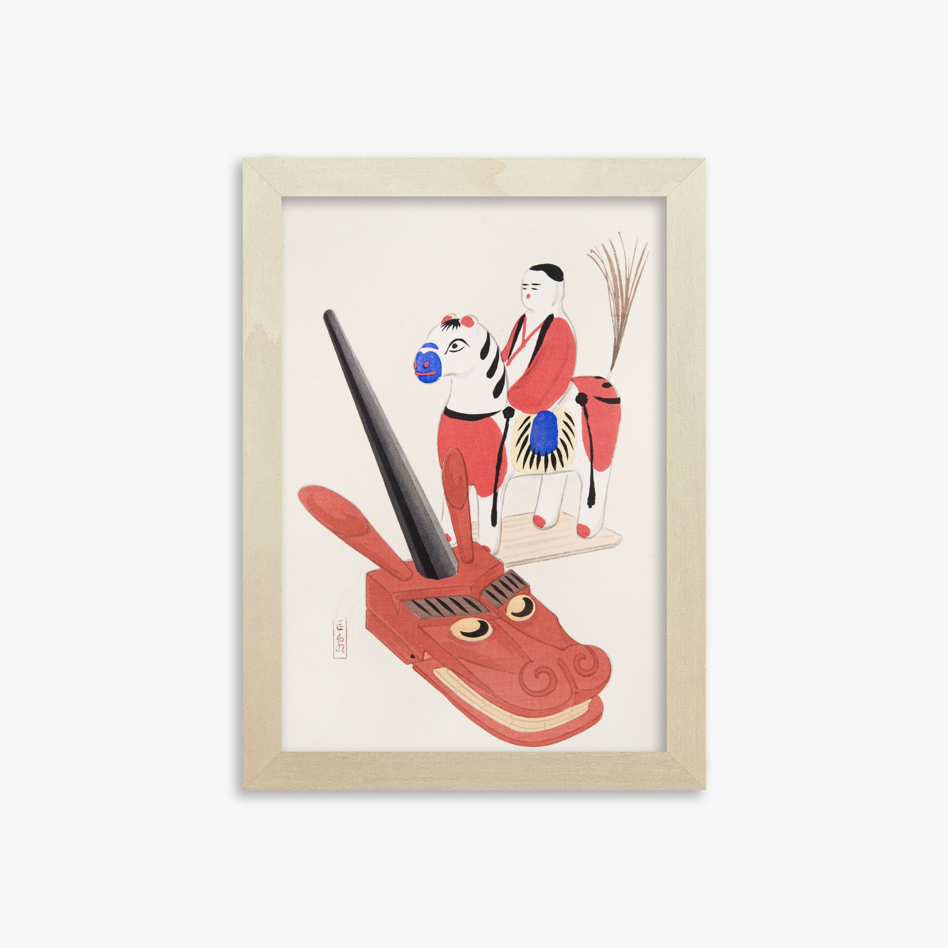 Kawasaki Kyosen: Kyosen’s Collected Illustrations of Japanese Toys Nr. 73 ("Eastern Folk Toys"), 21x30cm Framed Art Reproduction With Lime Wood Frame