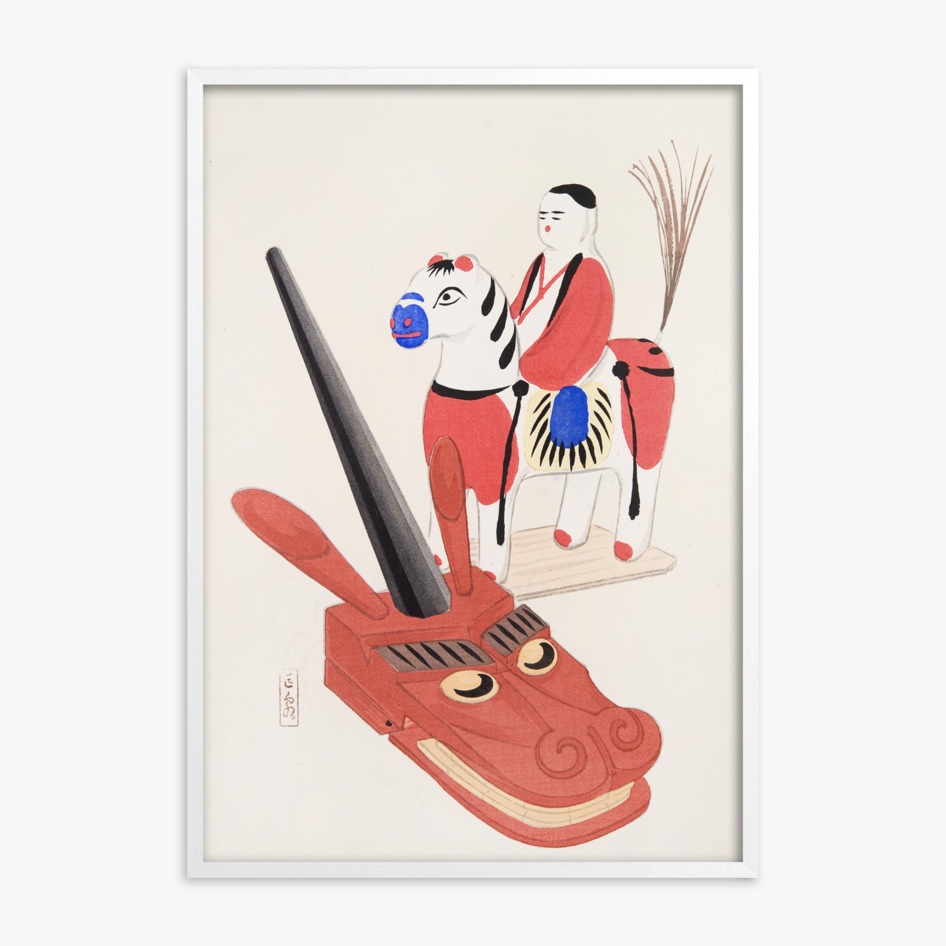 Kawasaki Kyosen: Kyosen’s Collected Illustrations of Japanese Toys Nr. 73 ("Eastern Folk Toys"), White Framed Art Reproduction With White Frame