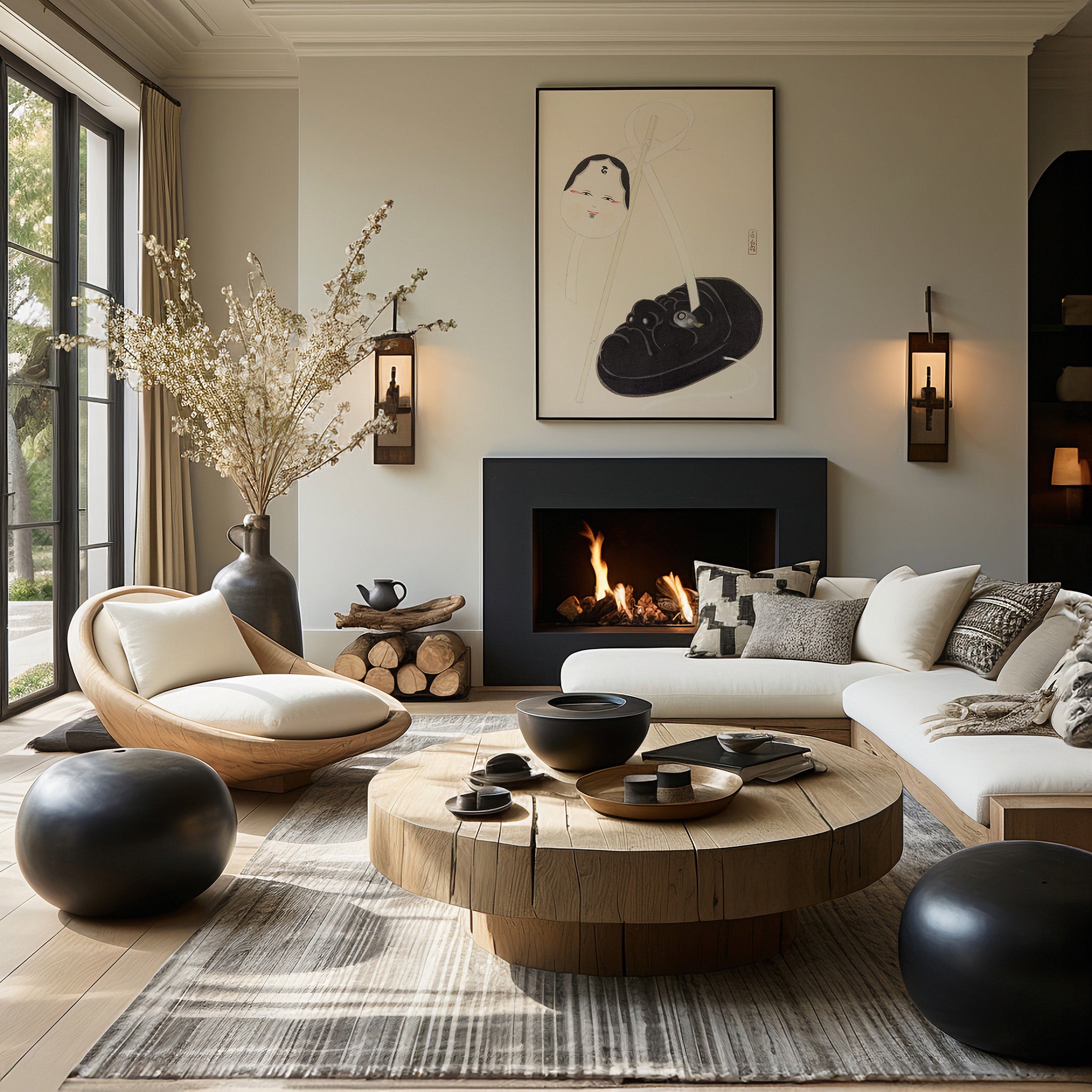 Design Concept No. 39 for Kawasaki Kyosen: Kyosen’s Collected Illustrations of Japanese Toys Nr. 74 ("Yin and Yang Japanese Masks") Japanese Wall Art