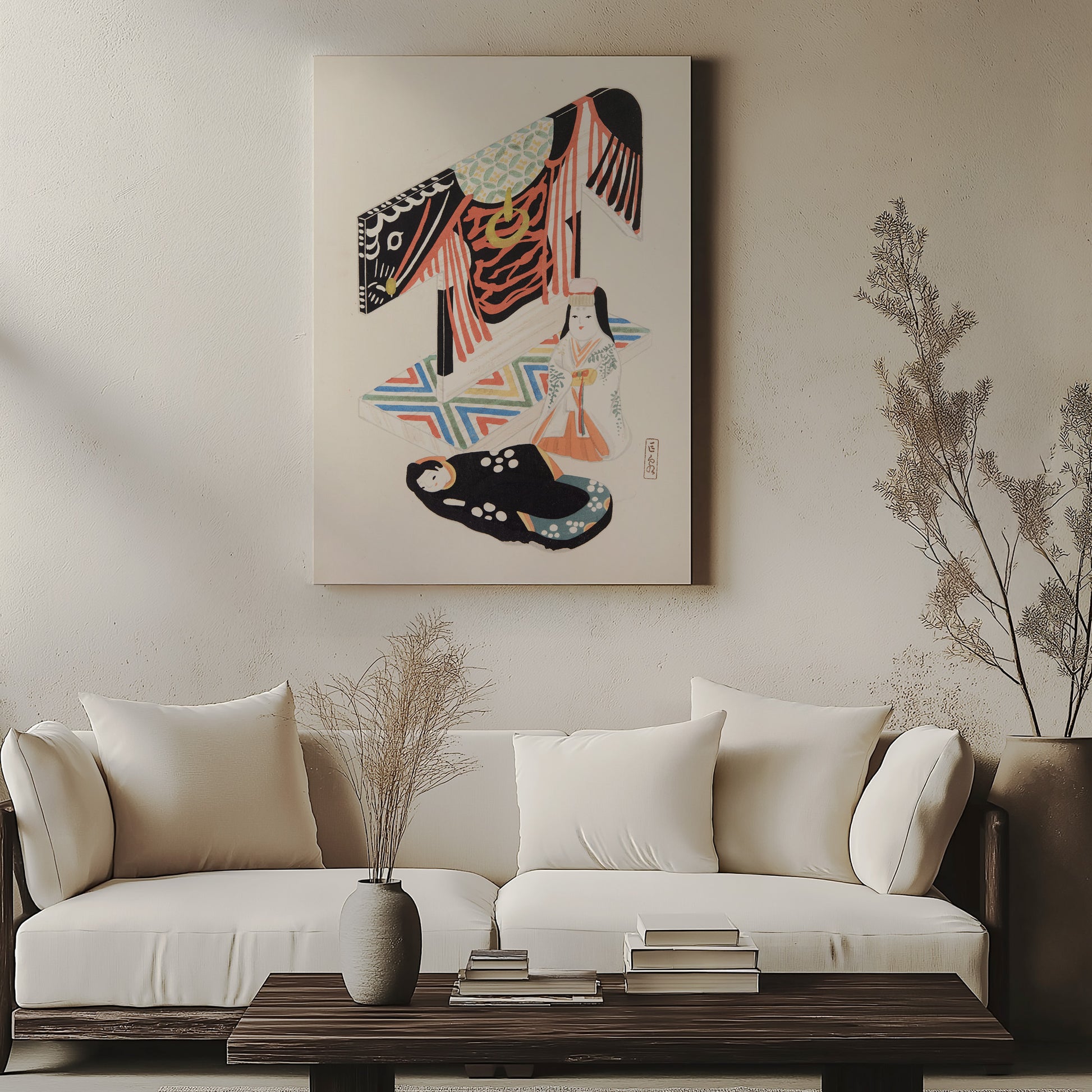 Design Concept No. 57 for Kawasaki Kyosen: Kyosen’s Collected Illustrations of Japanese Toys Nr. 77 ("Kimono Ceremony") Japanese Satin Canvas Wall Art