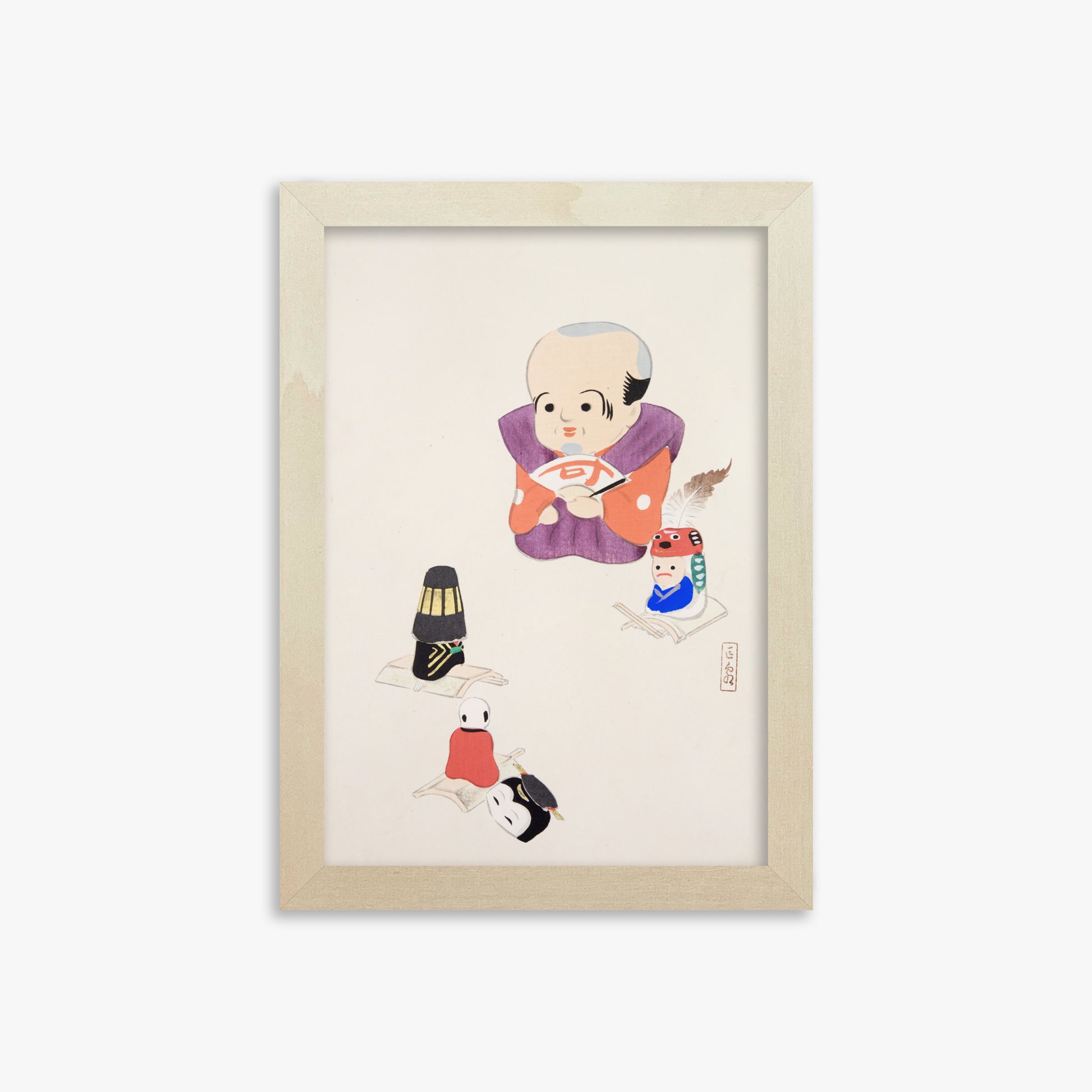 Kawasaki Kyosen: Kyosen’s Collected Illustrations of Japanese Toys Nr. 78 ("Traditional Oriental Toys"), 21x30cm Framed Art Reproduction With Lime Wood Frame