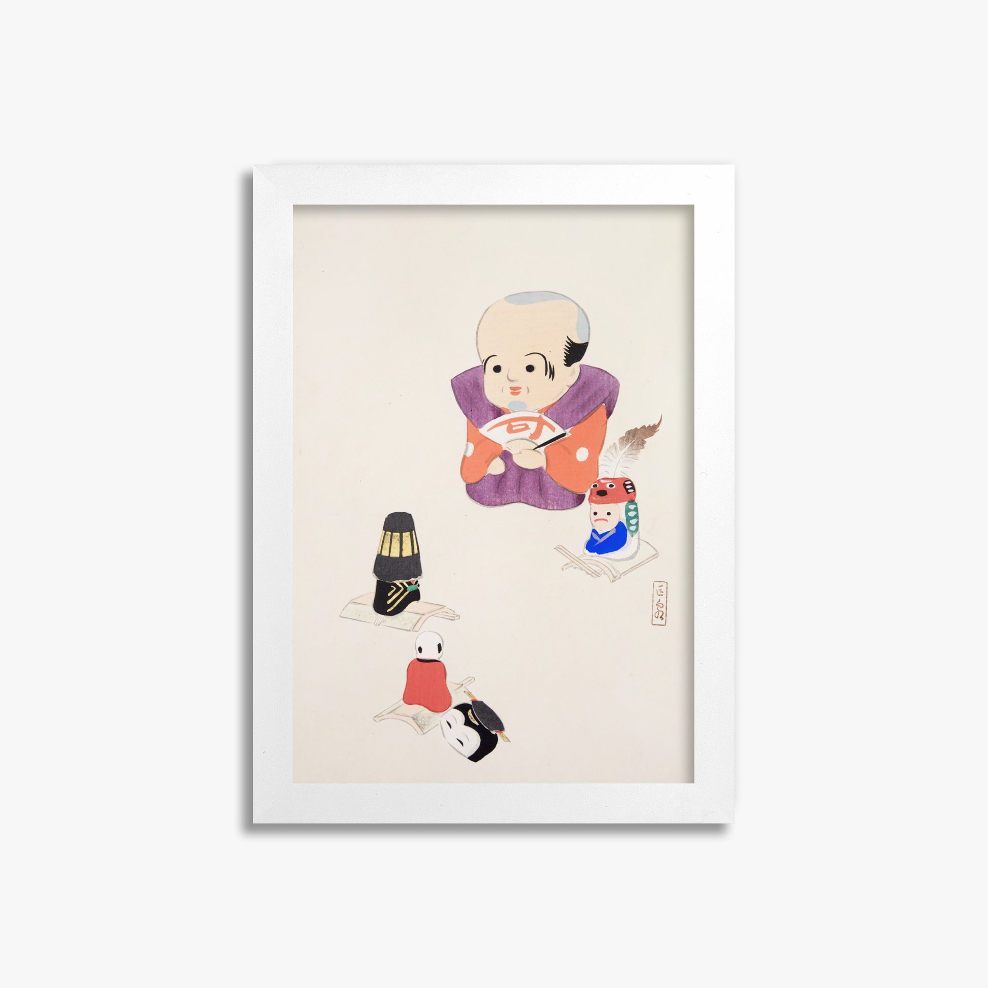 Kawasaki Kyosen: Kyosen’s Collected Illustrations of Japanese Toys Nr. 78 ("Traditional Oriental Toys"), 21x30cm Framed Art Reproduction With White Frame
