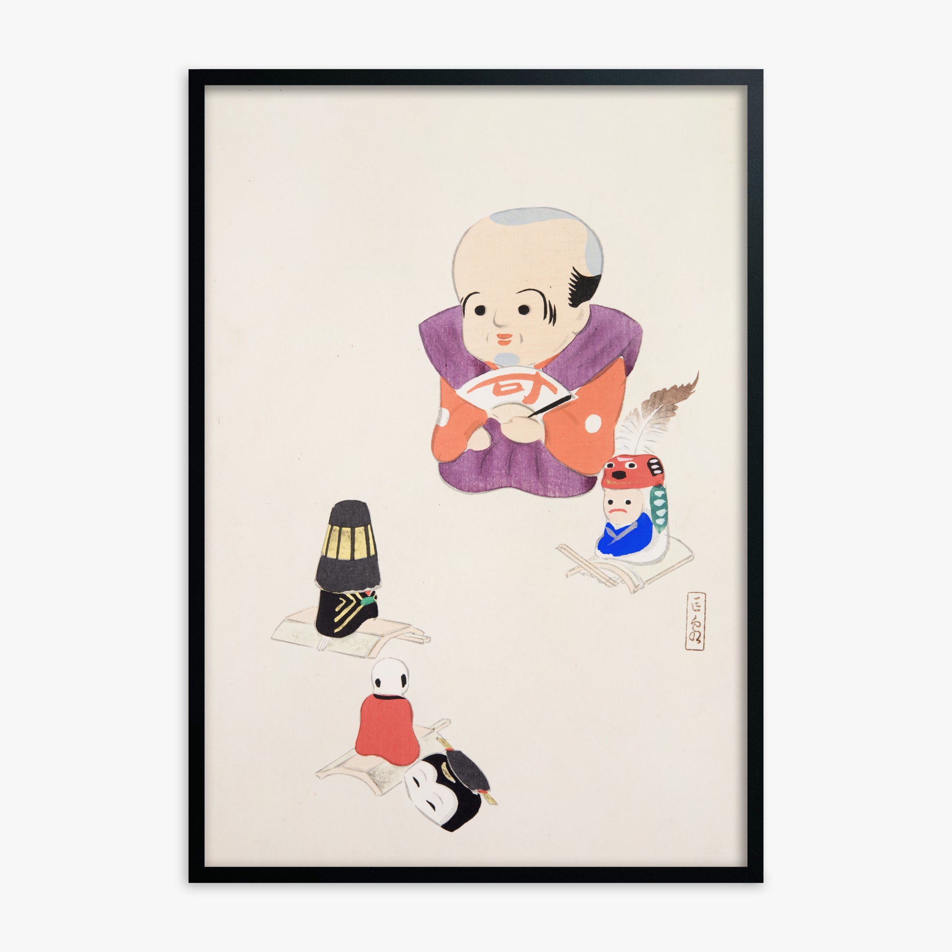 Kawasaki Kyosen: Kyosen’s Collected Illustrations of Japanese Toys Nr. 78 ("Traditional Oriental Toys"), Black Framed Art Reproduction With Black Frame