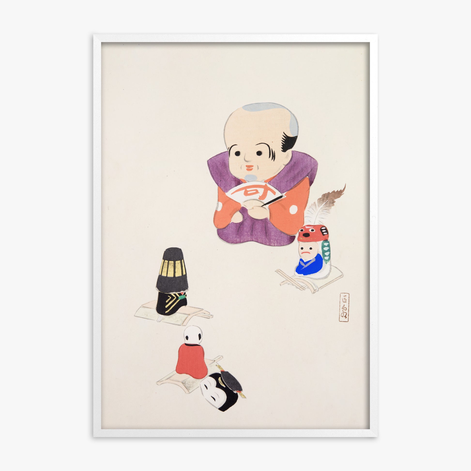 Kawasaki Kyosen: Kyosen’s Collected Illustrations of Japanese Toys Nr. 78 ("Traditional Oriental Toys"), White Framed Art Reproduction With White Frame