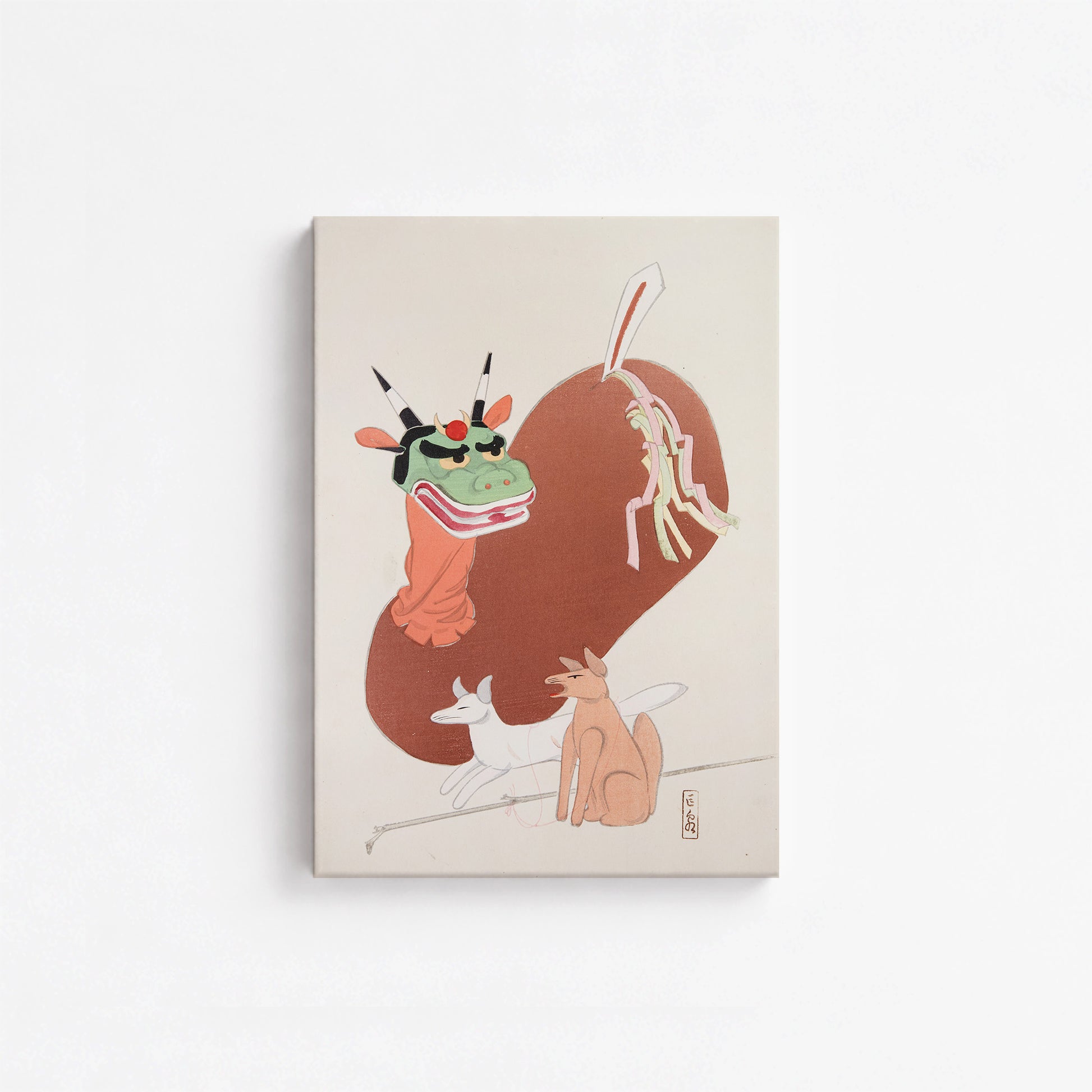 Kawasaki Kyosen: Kyosen’s Collected Illustrations of Japanese Toys Nr. 79 ("Mythical Companions"), 21x30cm Satin Canvas Art Reproduction