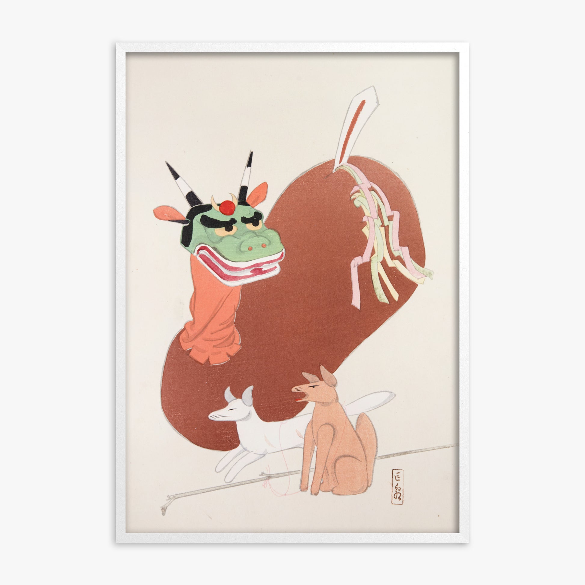 Kawasaki Kyosen: Kyosen’s Collected Illustrations of Japanese Toys Nr. 79 ("Mythical Companions"), White Framed Art Reproduction With White Frame