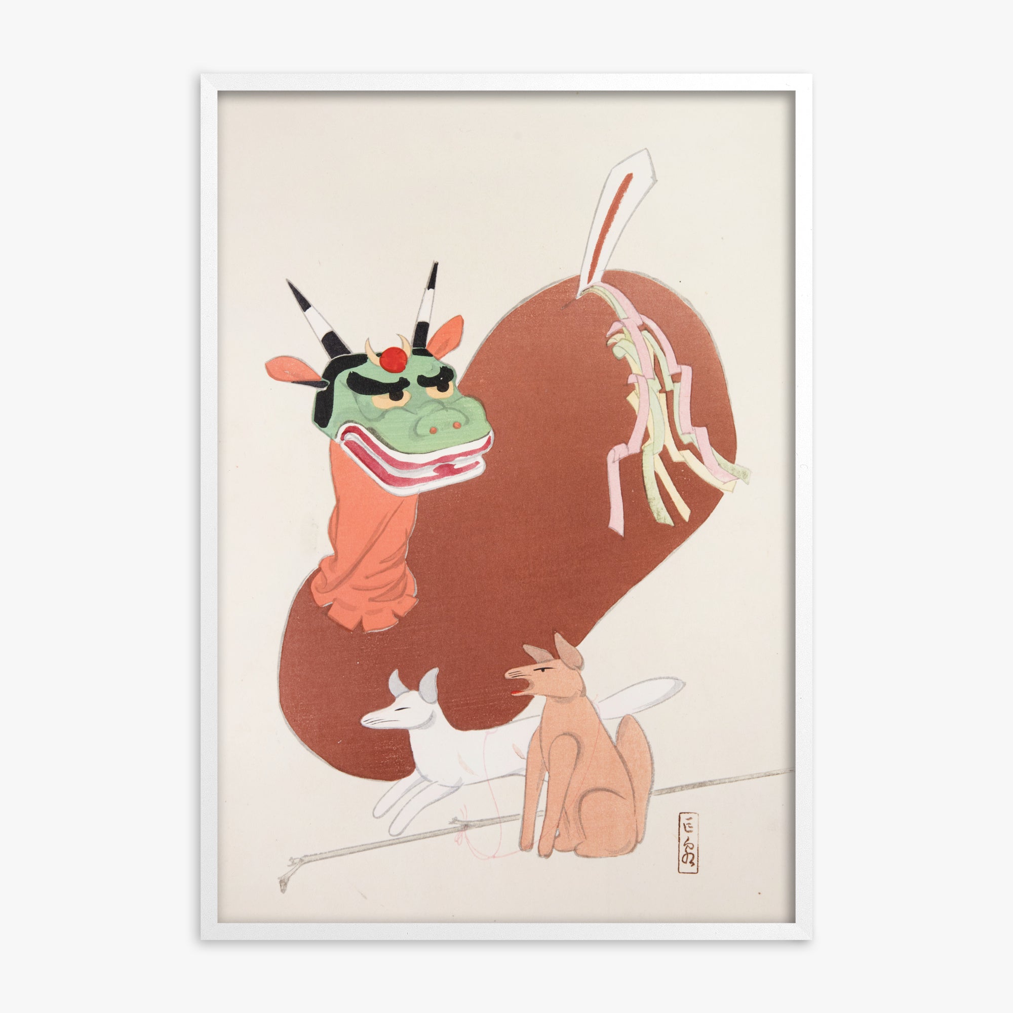 Kawasaki Kyosen: Kyosen’s Collected Illustrations of Japanese Toys Nr. 79 ("Mythical Companions"), White Framed Art Reproduction With White Frame