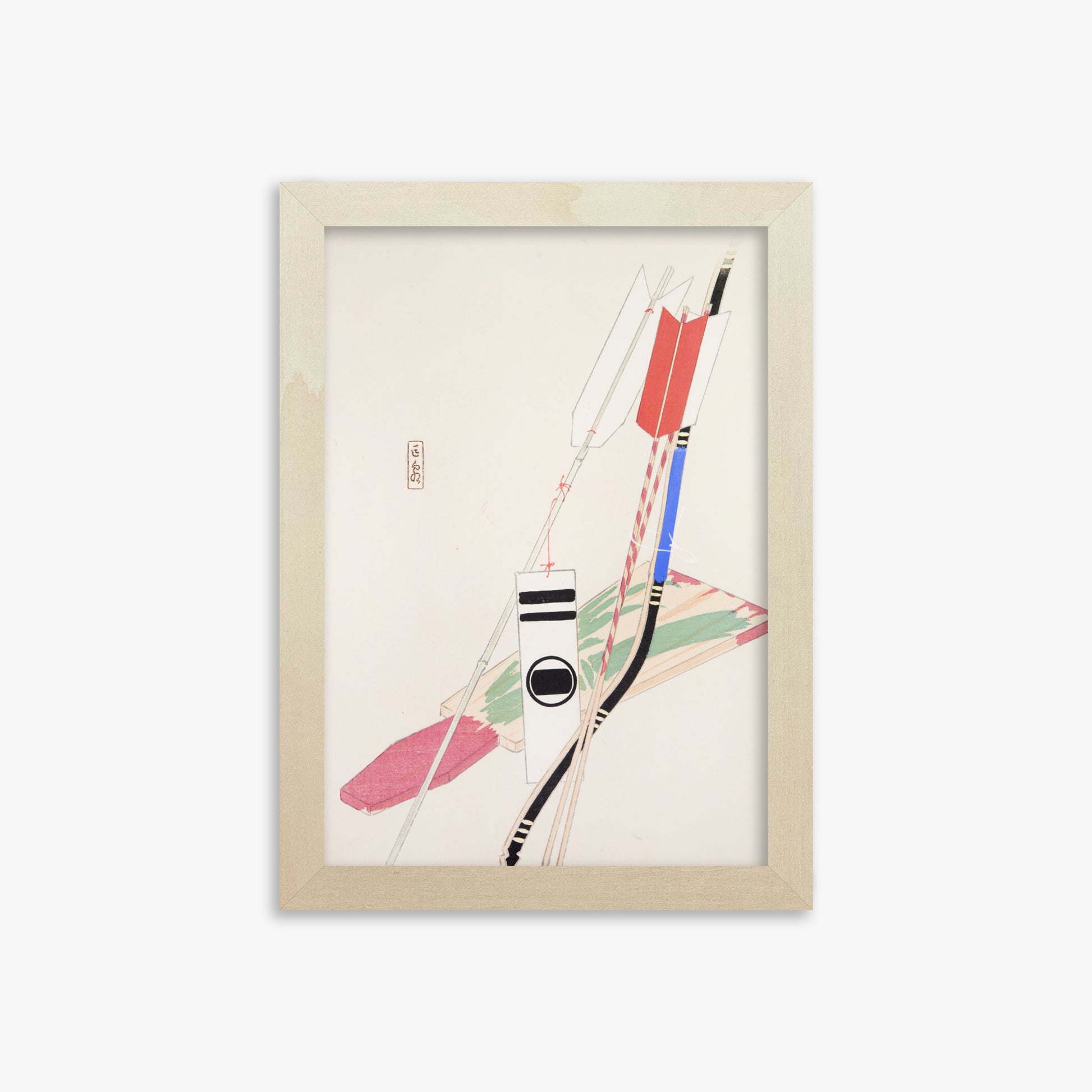 Kawasaki Kyosen: Kyosen’s Collected Illustrations of Japanese Toys Nr. 80 ("Traditional Bow Game"), 21x30cm Framed Art Reproduction With Lime Wood Frame