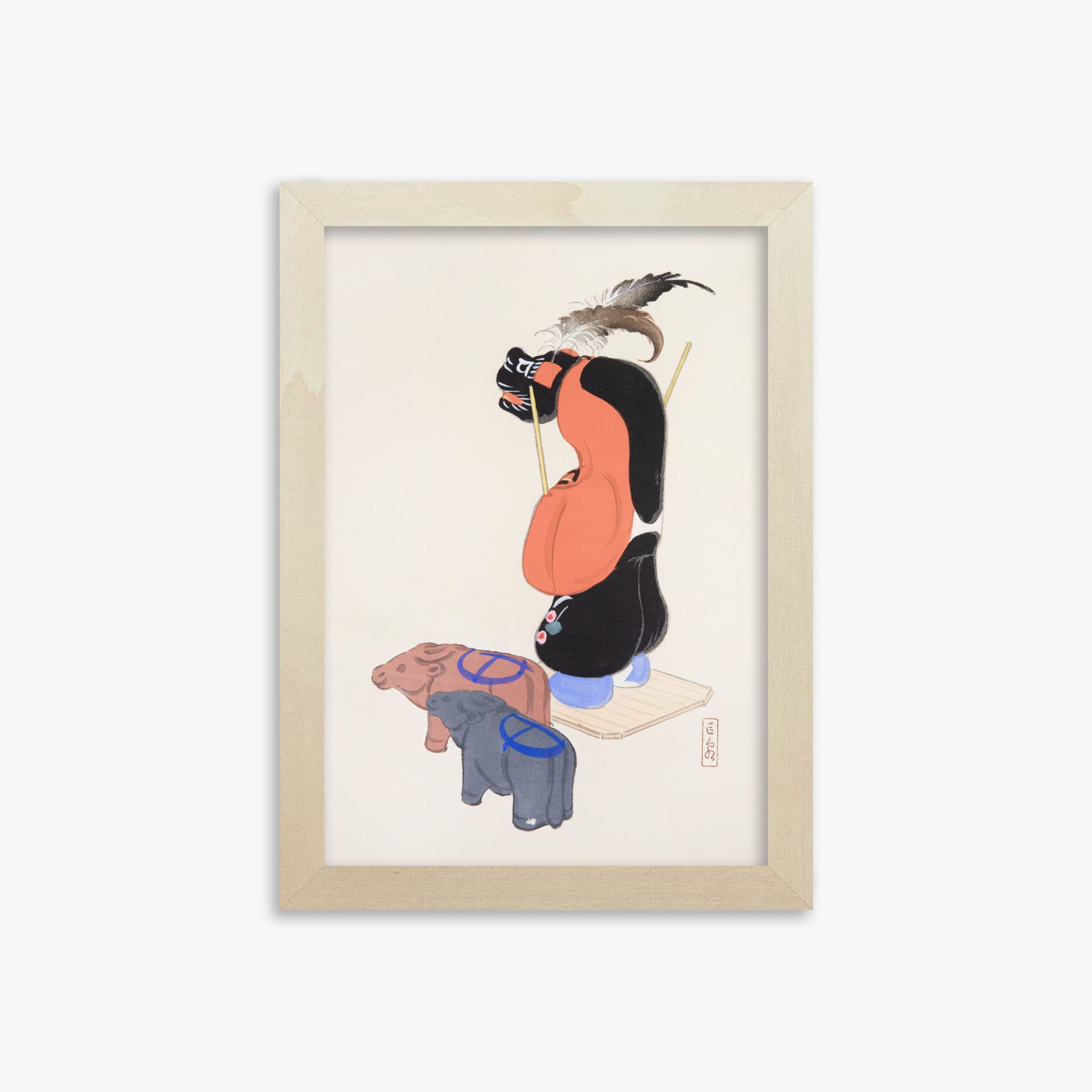 Kawasaki Kyosen: Kyosen’s Collected Illustrations of Japanese Toys Nr. 81 ("Ceremonial Guardian"), 21x30cm Framed Art Reproduction With Lime Wood Frame