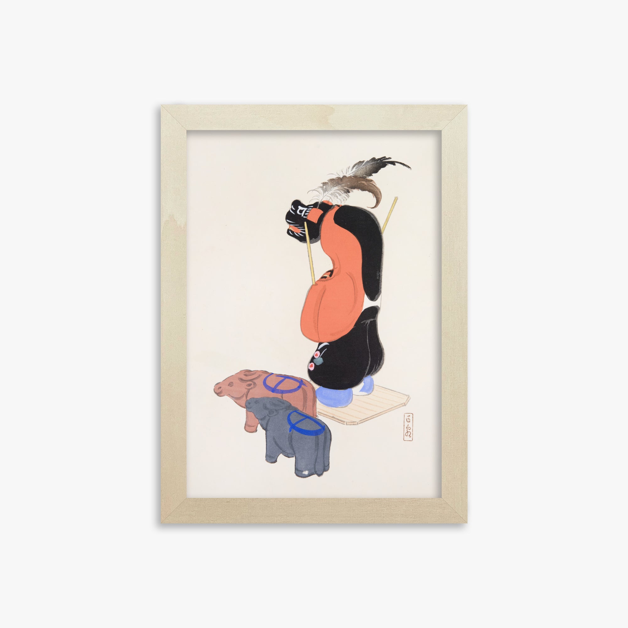 Kawasaki Kyosen: Kyosen’s Collected Illustrations of Japanese Toys Nr. 81 ("Ceremonial Guardian"), 21x30cm Framed Art Reproduction With Lime Wood Frame