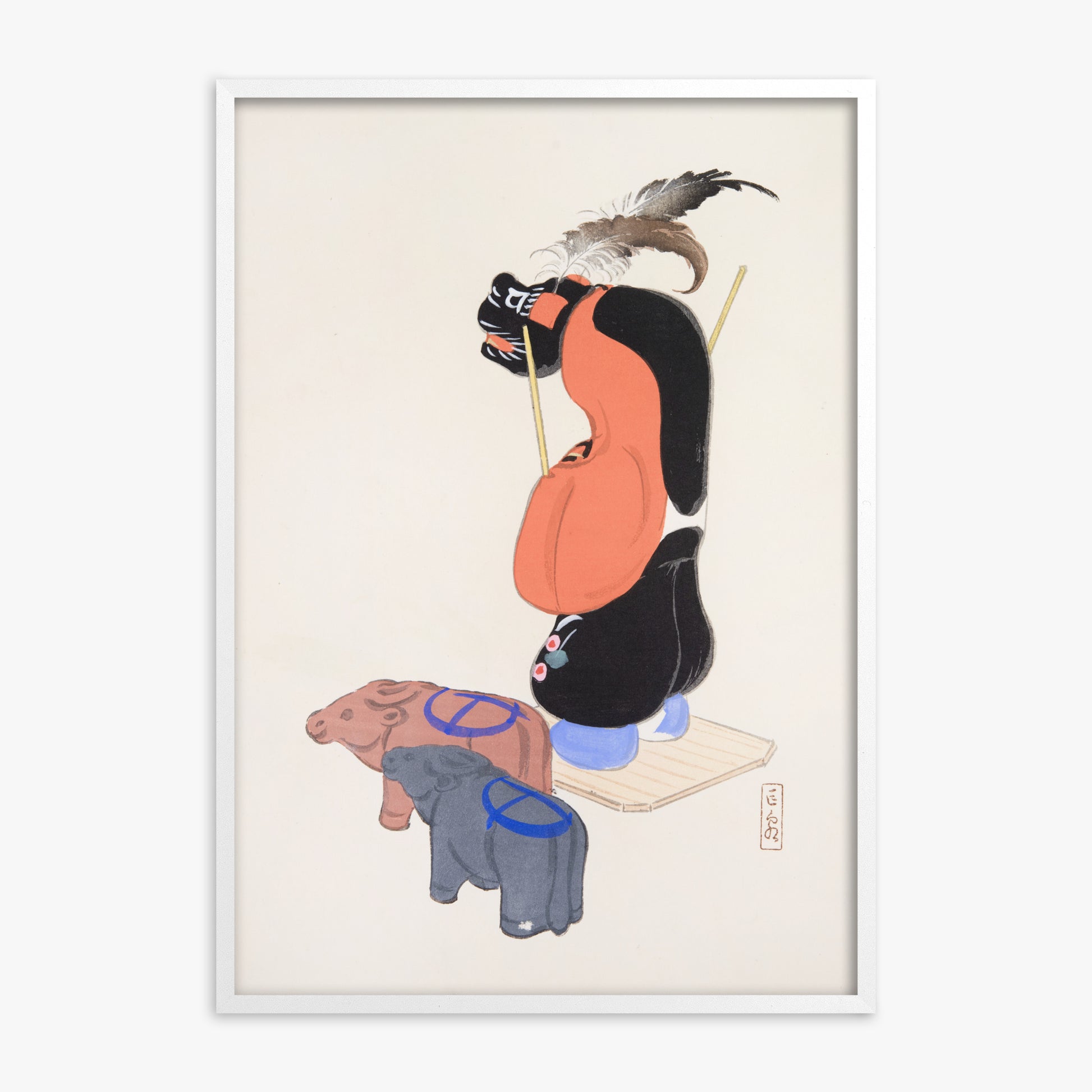 Kawasaki Kyosen: Kyosen’s Collected Illustrations of Japanese Toys Nr. 81 ("Ceremonial Guardian"), White Framed Art Reproduction With White Frame
