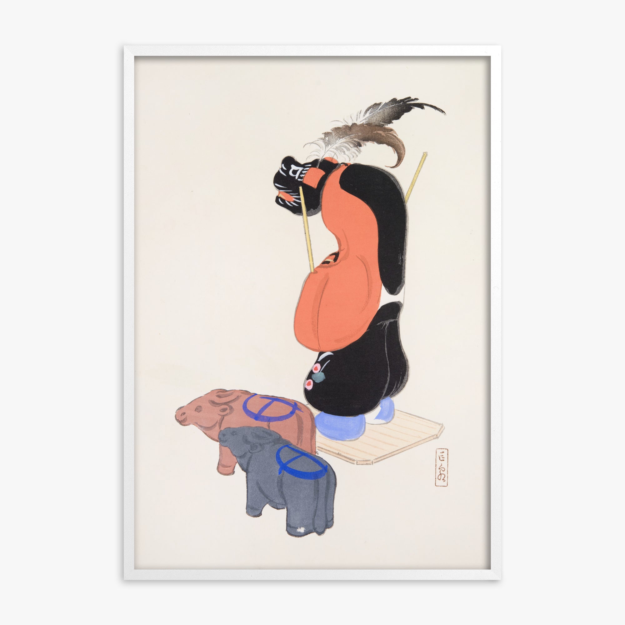 Kawasaki Kyosen: Kyosen’s Collected Illustrations of Japanese Toys Nr. 81 ("Ceremonial Guardian"), White Framed Art Reproduction With White Frame