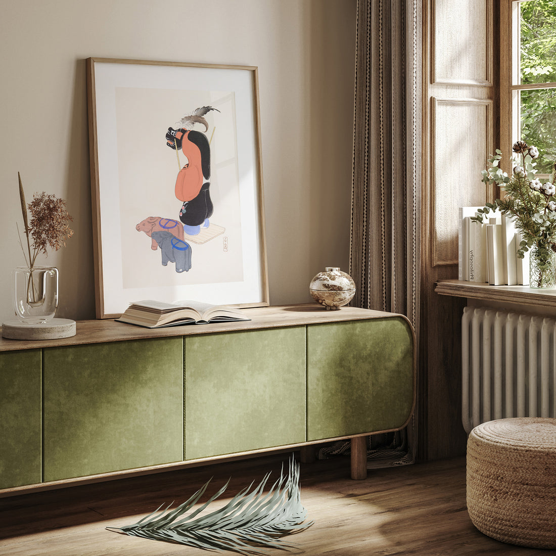Kawasaki Kyosen: Kyosen’s Collected Illustrations of Japanese Toys Nr. 81 ("Ceremonial Guardian"), 50x70cm Framed Art Reproduction With Black Frame