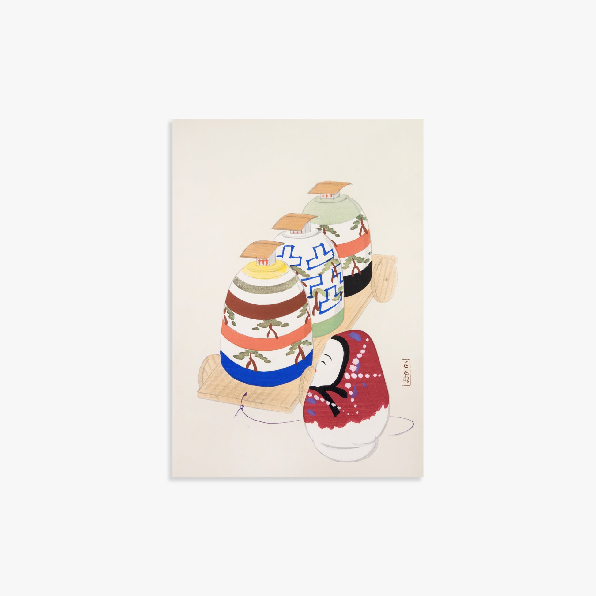 Kawasaki Kyosen: Kyosen’s Collected Illustrations of Japanese Toys Nr. 83 ("Oriental Pottery Collection"), 21x30cm Art Reproduction Unframed