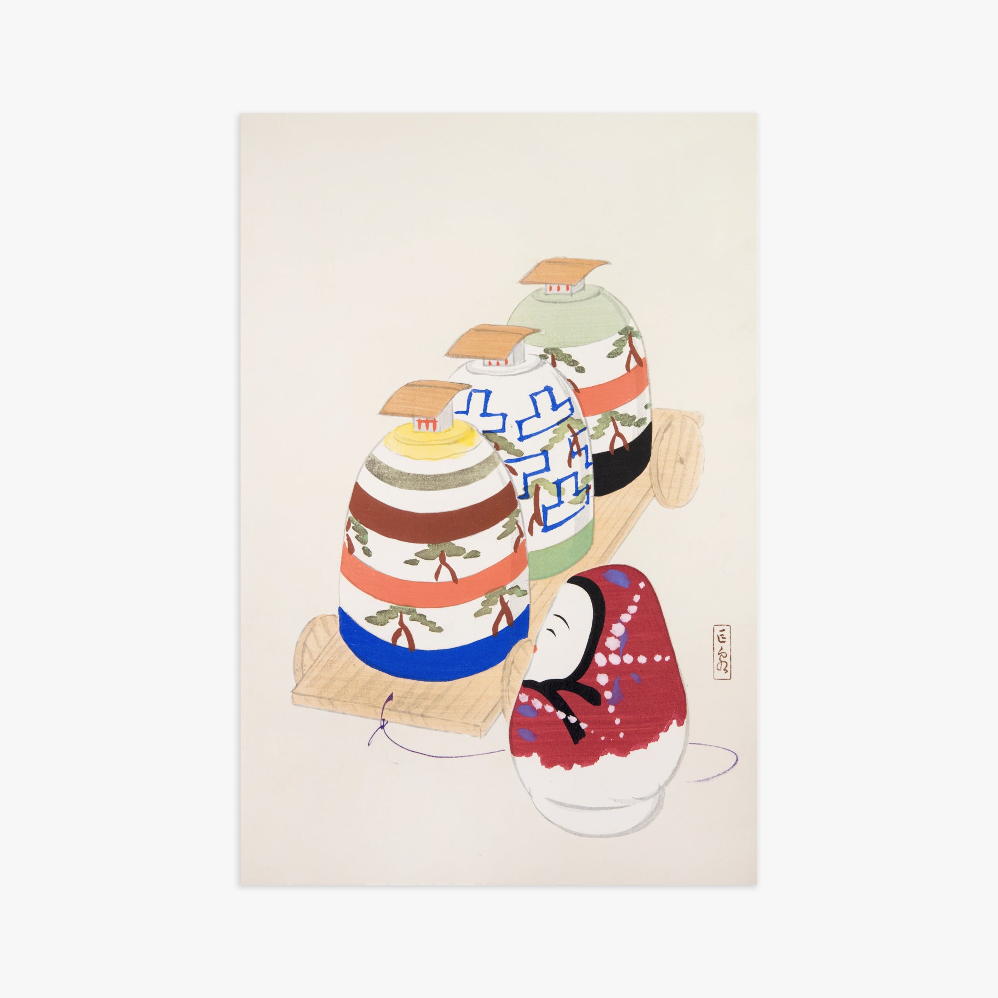 Kawasaki Kyosen: Kyosen’s Collected Illustrations of Japanese Toys Nr. 83 ("Oriental Pottery Collection"), 61x91cm Art Reproduction Unframed