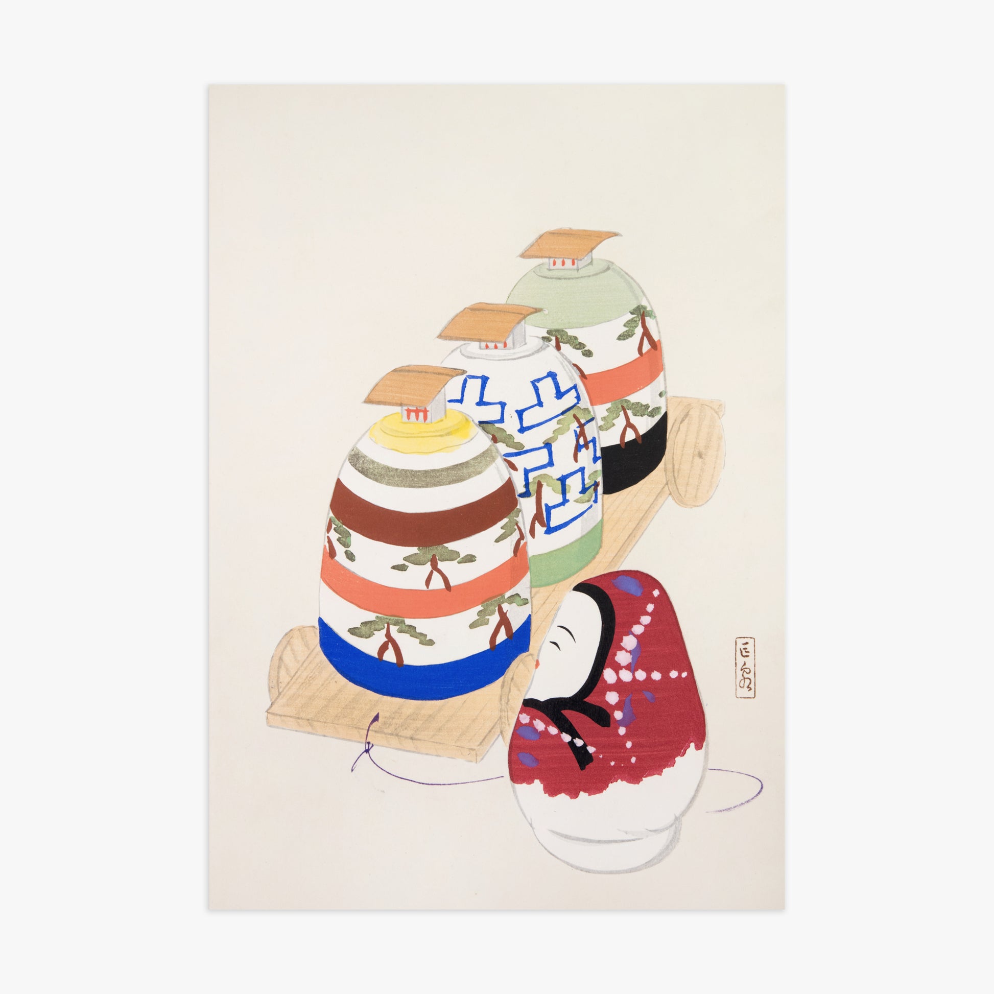 Kawasaki Kyosen: Kyosen’s Collected Illustrations of Japanese Toys Nr. 83 ("Oriental Pottery Collection"), 70x100cm Art Reproduction Unframed
