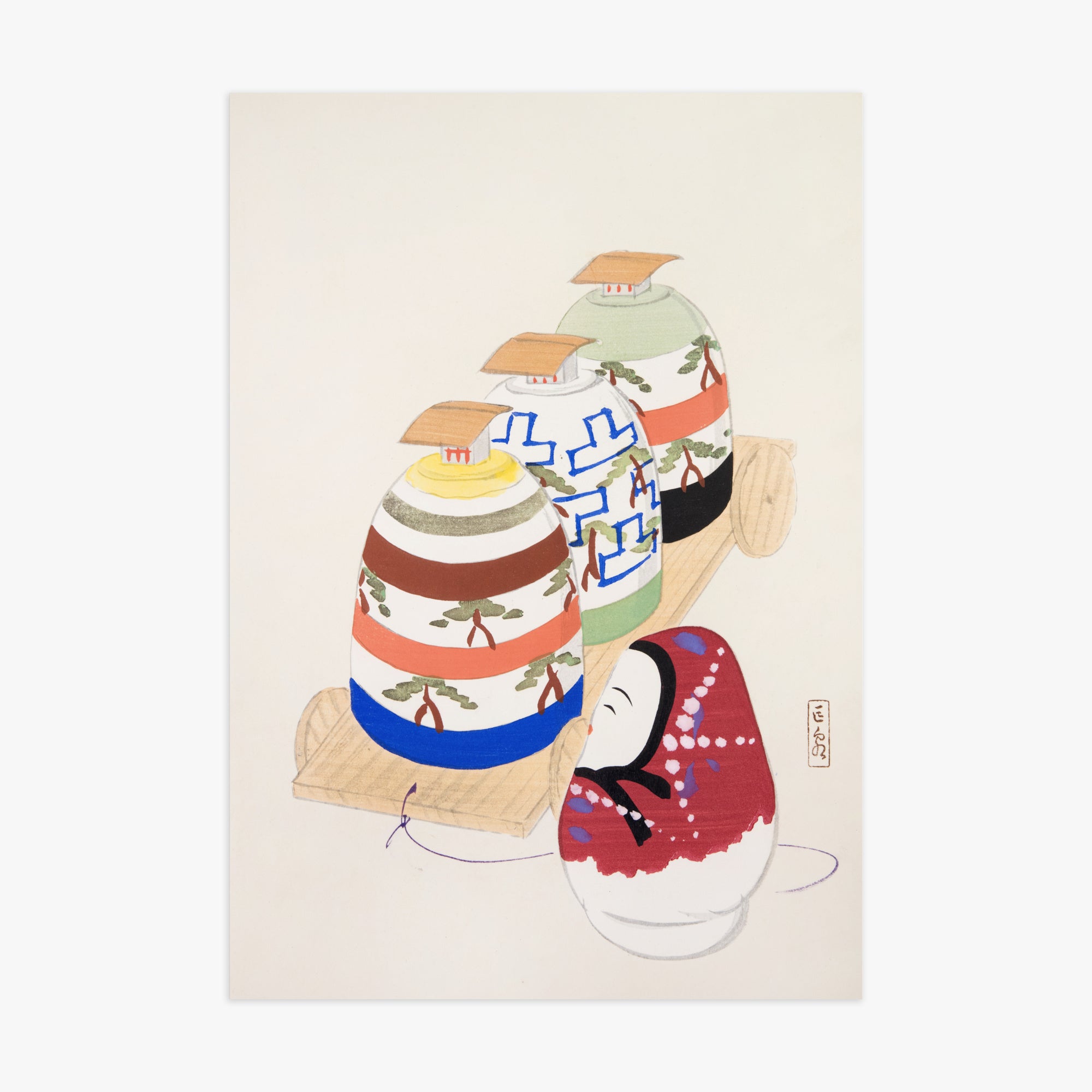 Kawasaki Kyosen: Kyosen’s Collected Illustrations of Japanese Toys Nr. 83 ("Oriental Pottery Collection"), 70x100cm Art Reproduction Unframed