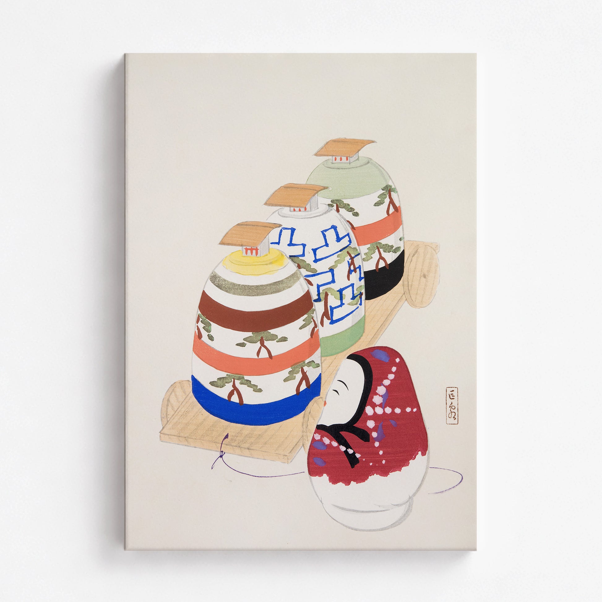 Kawasaki Kyosen: Kyosen’s Collected Illustrations of Japanese Toys Nr. 83 ("Oriental Pottery Collection"), 70x100cm Satin Canvas Art Reproduction