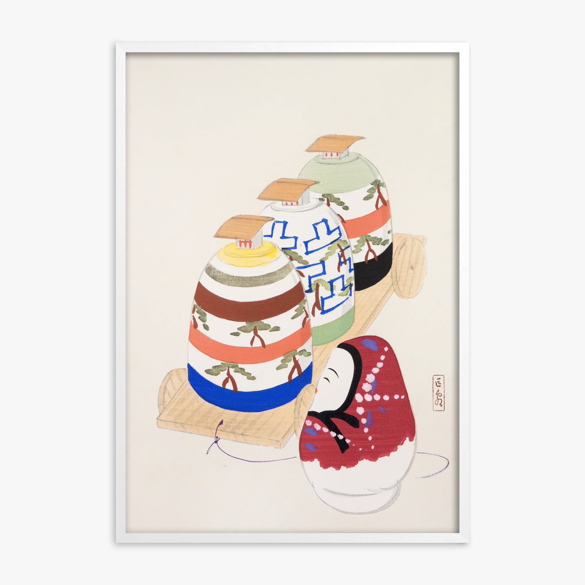 Kawasaki Kyosen: Kyosen’s Collected Illustrations of Japanese Toys Nr. 83 ("Oriental Pottery Collection"), White Framed Art Reproduction With White Frame