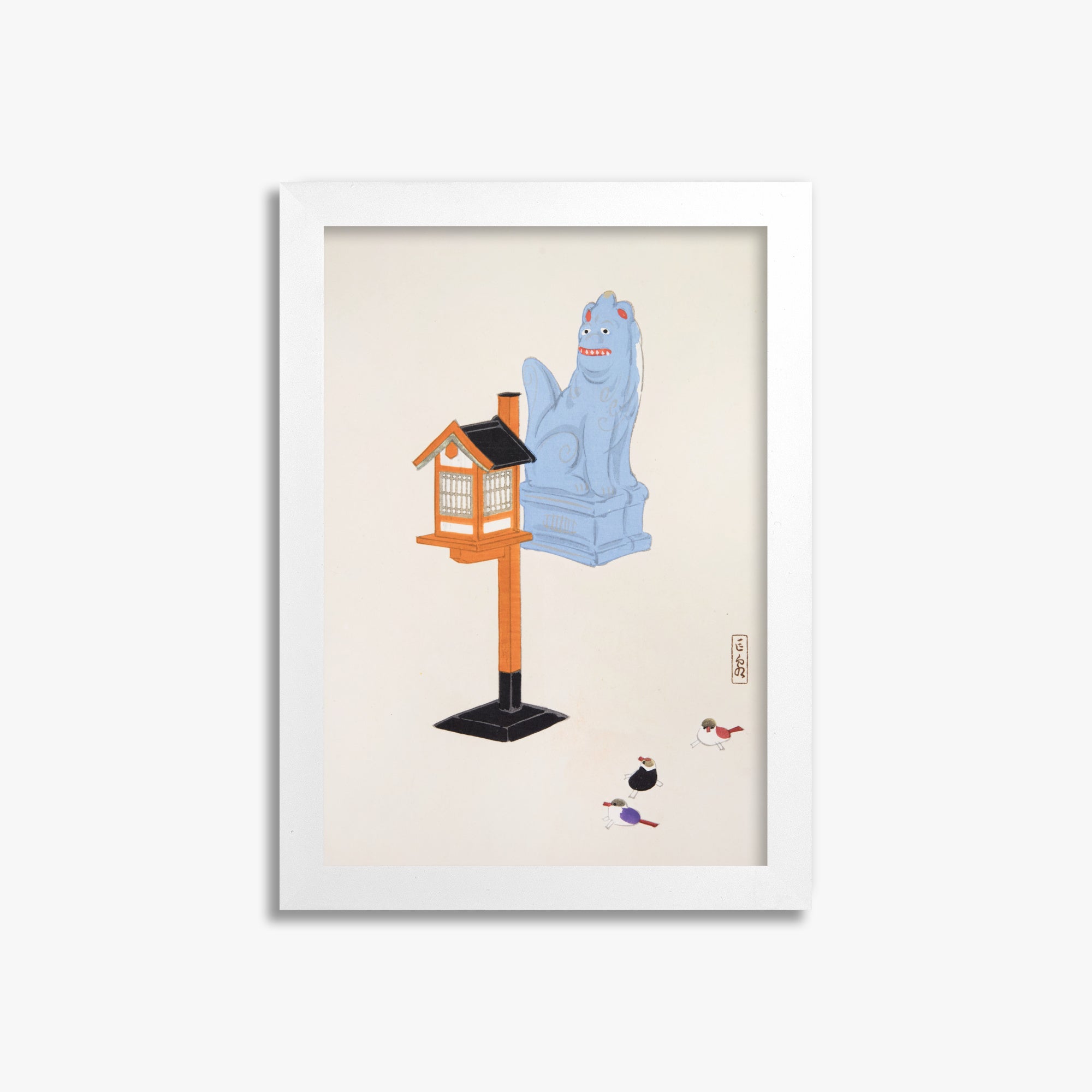 Kawasaki Kyosen: Kyosen’s Collected Illustrations of Japanese Toys Nr. 85 ("Guardian Spirit Vigil"), 21x30cm Framed Art Reproduction With White Frame