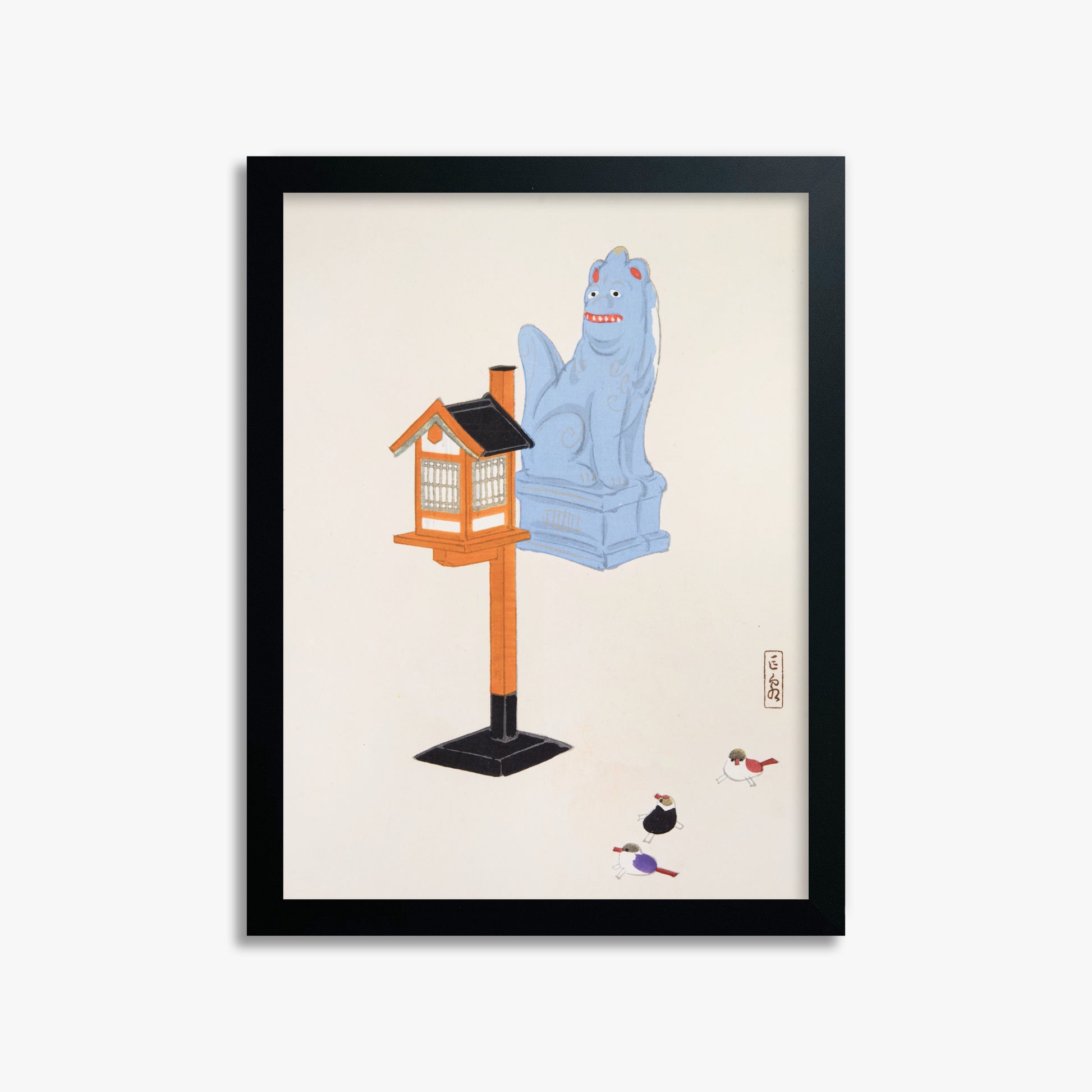 Kawasaki Kyosen: Kyosen’s Collected Illustrations of Japanese Toys Nr. 85 ("Guardian Spirit Vigil"), 30x40cm Framed Art Reproduction With Black Frame