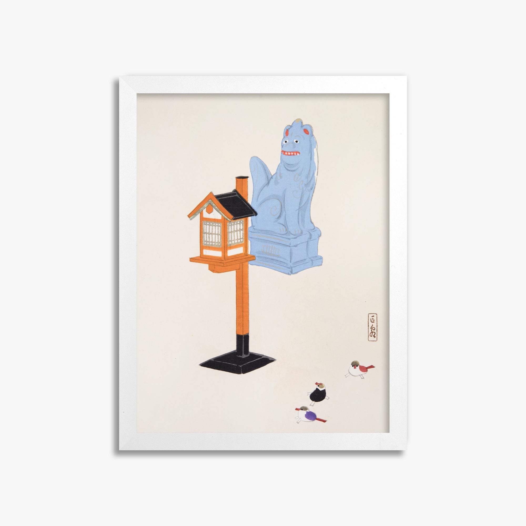 Kawasaki Kyosen: Kyosen’s Collected Illustrations of Japanese Toys Nr. 85 ("Guardian Spirit Vigil"), 30x40cm Framed Art Reproduction With White Frame