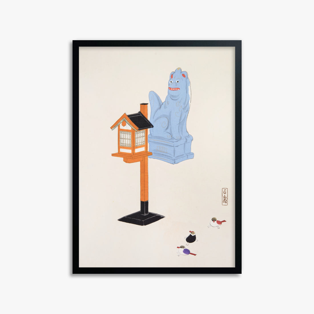 Kawasaki Kyosen: Kyosen’s Collected Illustrations of Japanese Toys Nr. 85 ("Guardian Spirit Vigil"), 50x70cm Framed Art Reproduction With Black Frame