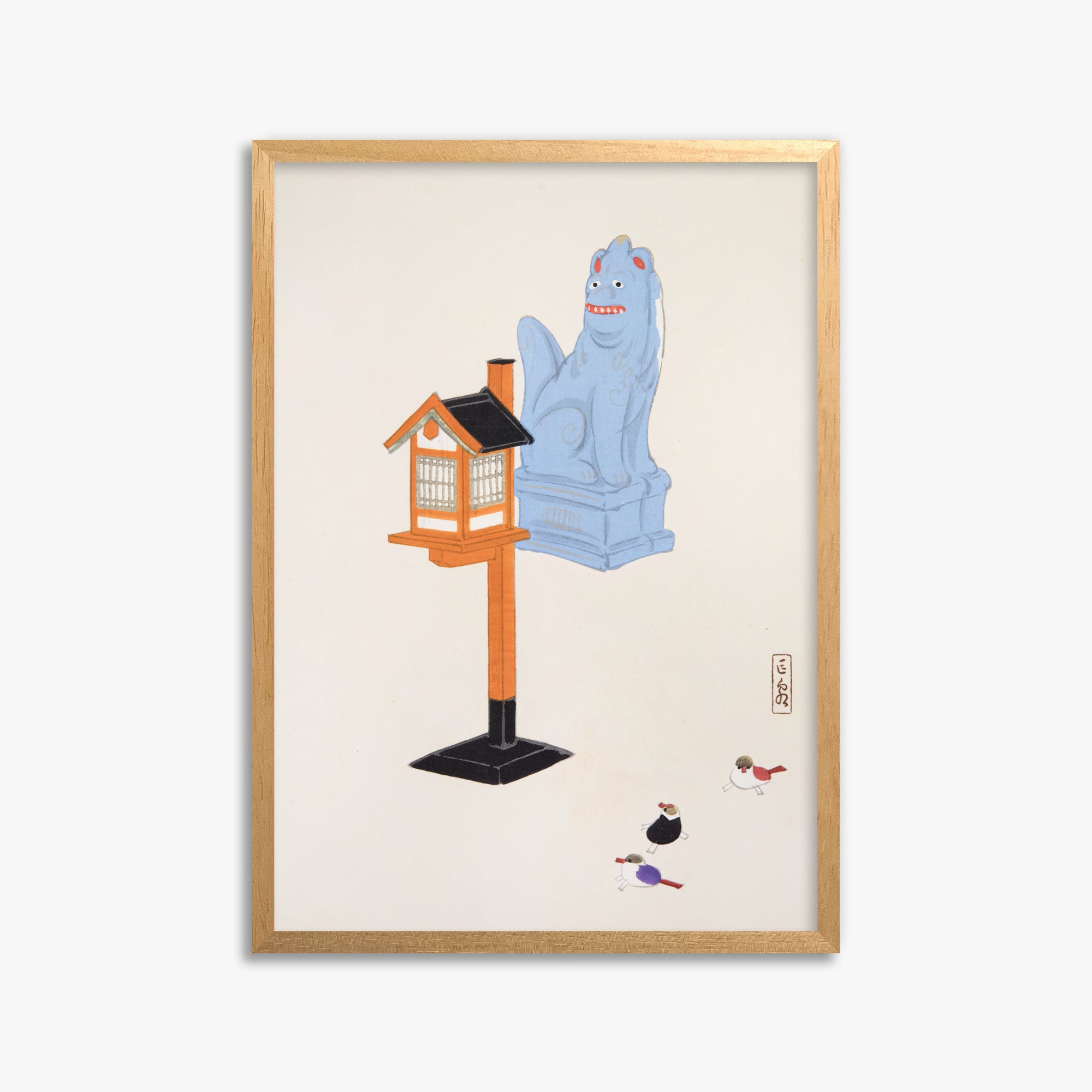 Kawasaki Kyosen: Kyosen’s Collected Illustrations of Japanese Toys Nr. 85 ("Guardian Spirit Vigil"), 50x70cm Framed Art Reproduction With Oak Frame