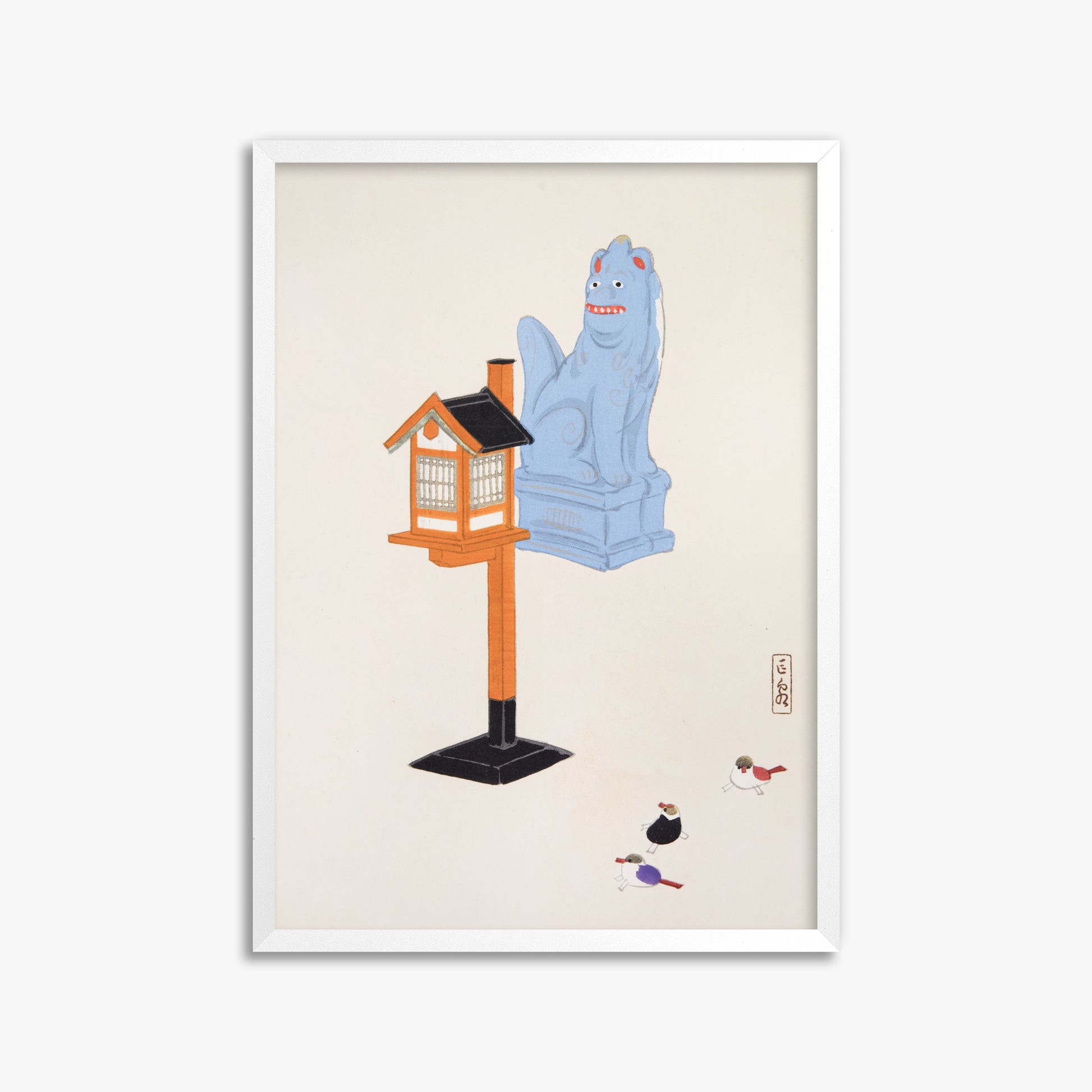 Kawasaki Kyosen: Kyosen’s Collected Illustrations of Japanese Toys Nr. 85 ("Guardian Spirit Vigil"), 50x70cm Framed Art Reproduction With White Frame