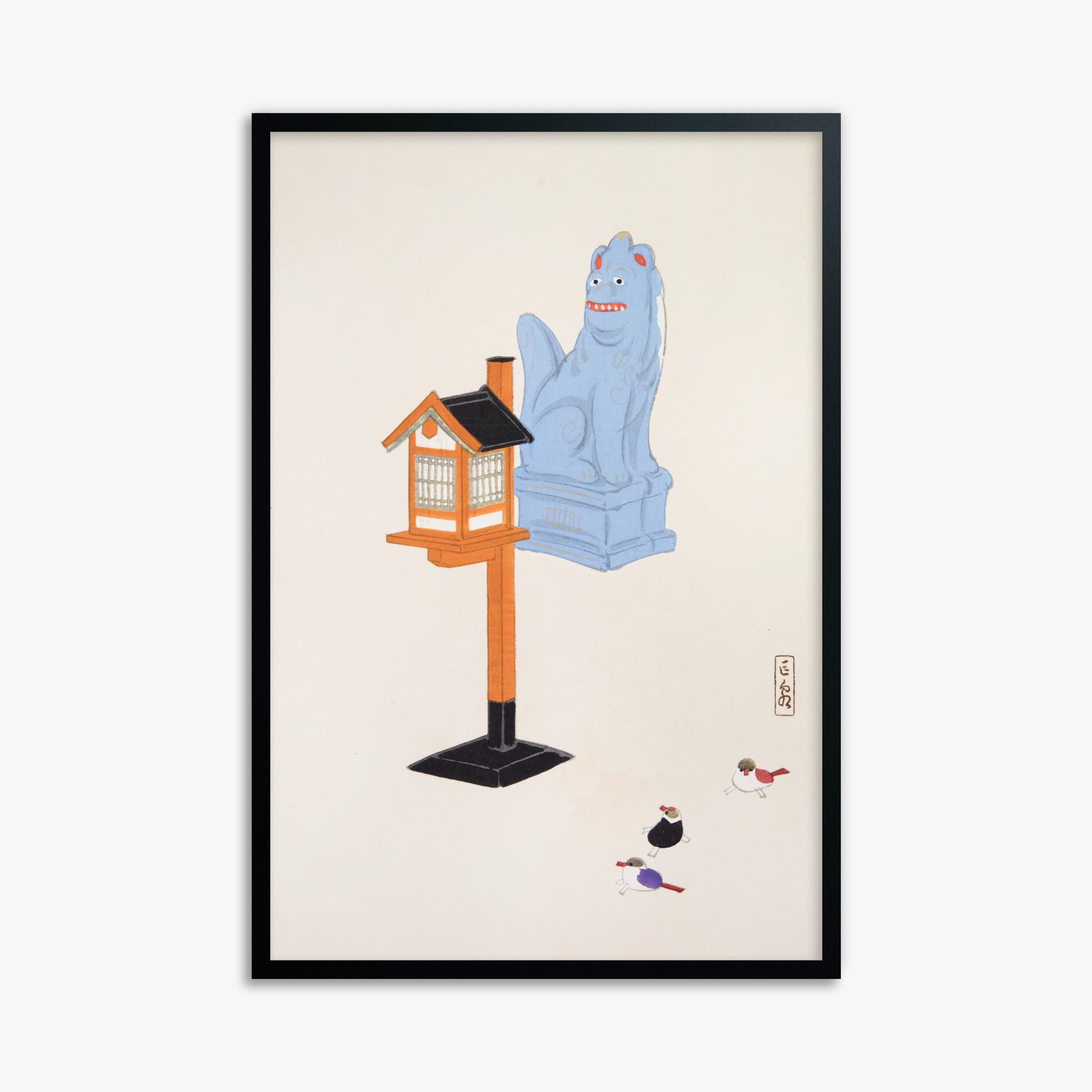 Kawasaki Kyosen: Kyosen’s Collected Illustrations of Japanese Toys Nr. 85 ("Guardian Spirit Vigil"), 61x91cm Framed Art Reproduction With Black Frame