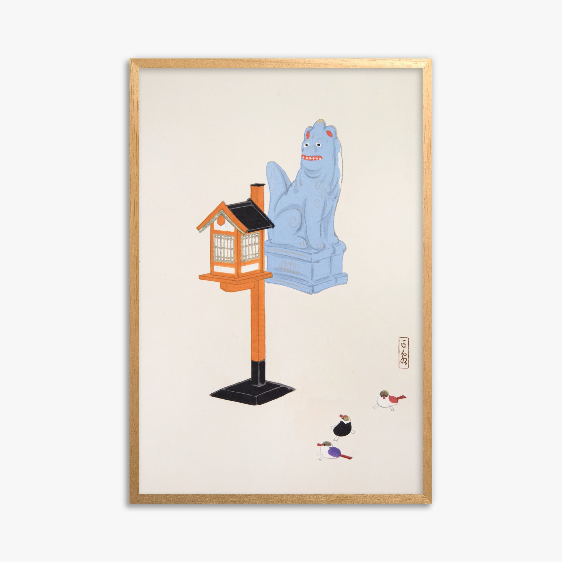 Kawasaki Kyosen: Kyosen’s Collected Illustrations of Japanese Toys Nr. 85 ("Guardian Spirit Vigil"), 61x91cm Framed Art Reproduction With Oak Frame