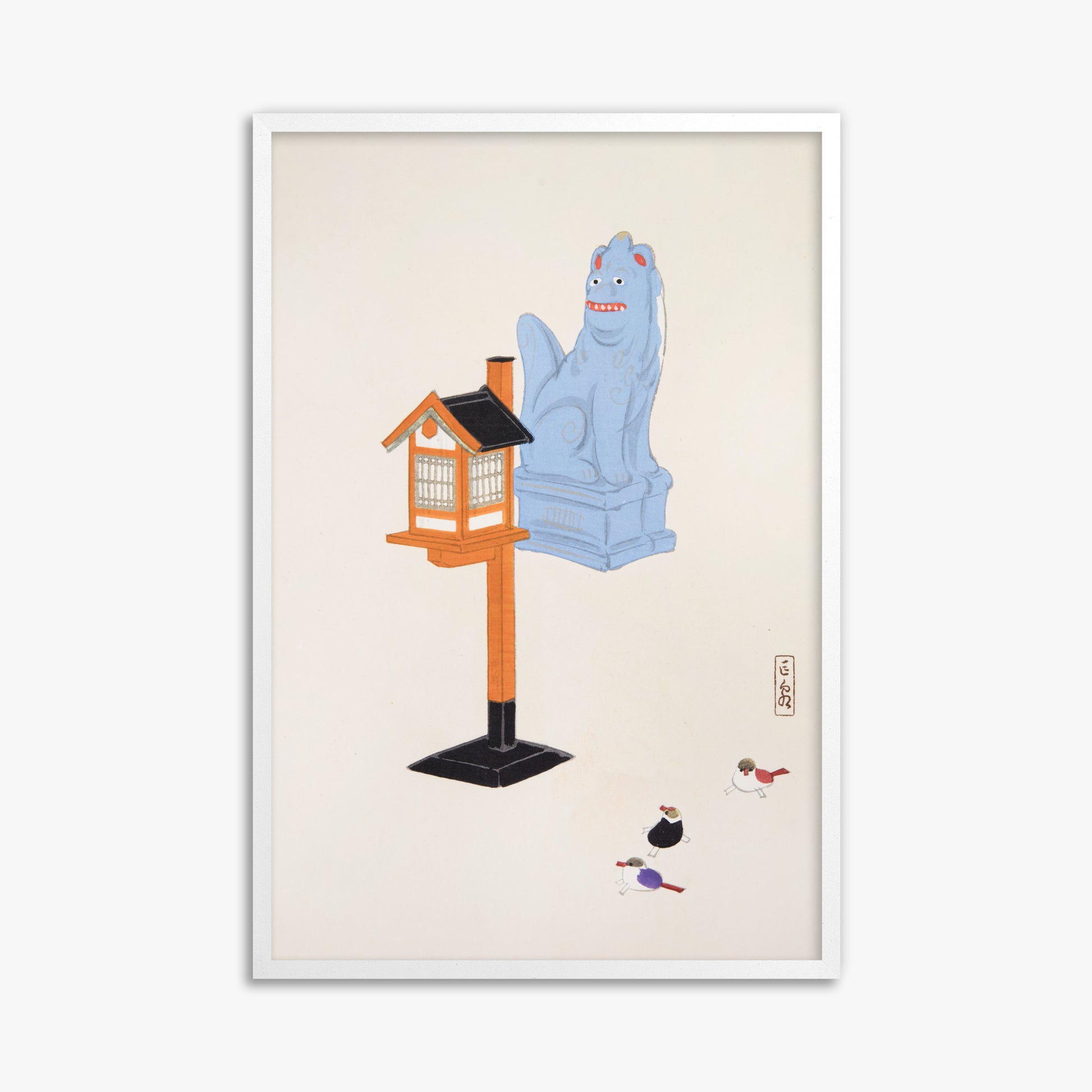 Kawasaki Kyosen: Kyosen’s Collected Illustrations of Japanese Toys Nr. 85 ("Guardian Spirit Vigil"), 61x91cm Framed Art Reproduction With White Frame