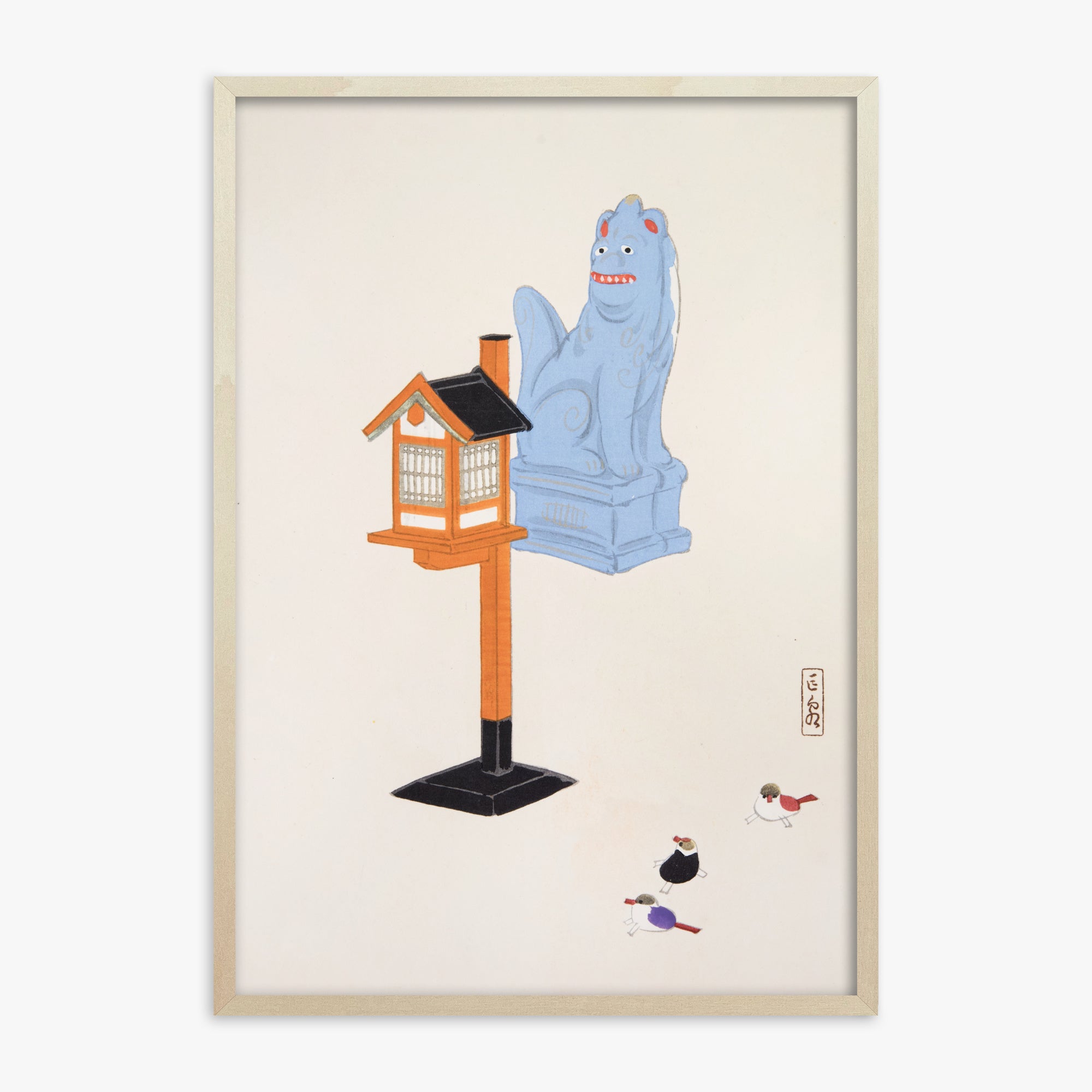 Kawasaki Kyosen: Kyosen’s Collected Illustrations of Japanese Toys Nr. 85 ("Guardian Spirit Vigil"), 70x100cm Framed Art Reproduction With Lime Wood Frame