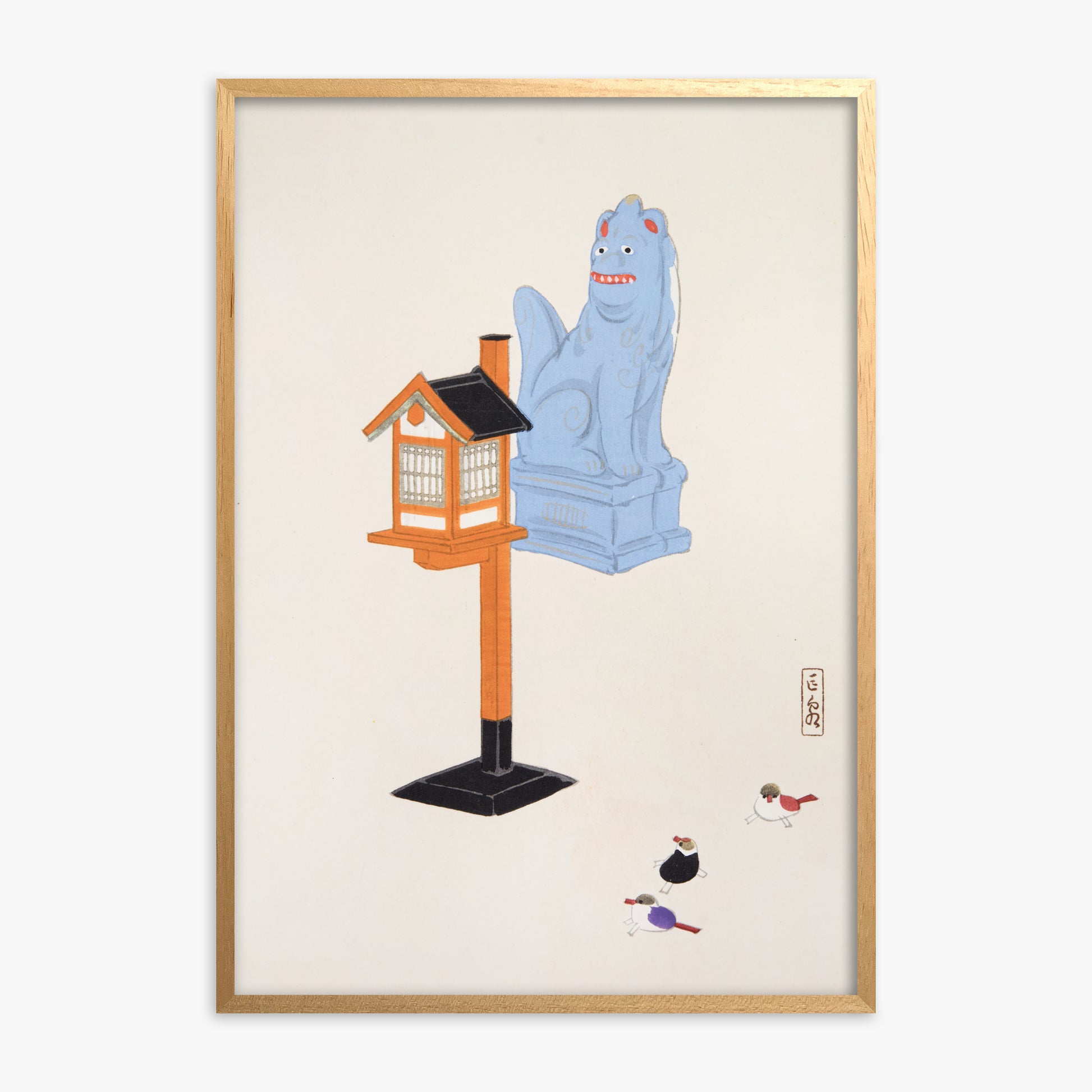 Kawasaki Kyosen: Kyosen’s Collected Illustrations of Japanese Toys Nr. 85 ("Guardian Spirit Vigil"), Oak Framed Art Reproduction With Oak Frame