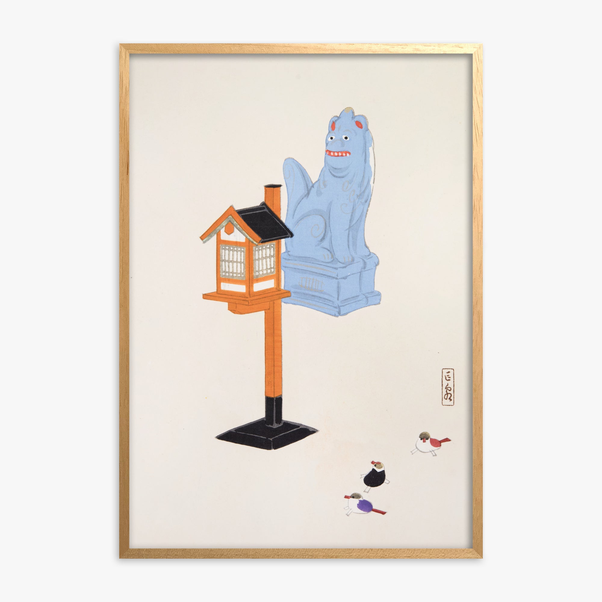 Kawasaki Kyosen: Kyosen’s Collected Illustrations of Japanese Toys Nr. 85 ("Guardian Spirit Vigil"), Oak Framed Art Reproduction With Oak Frame